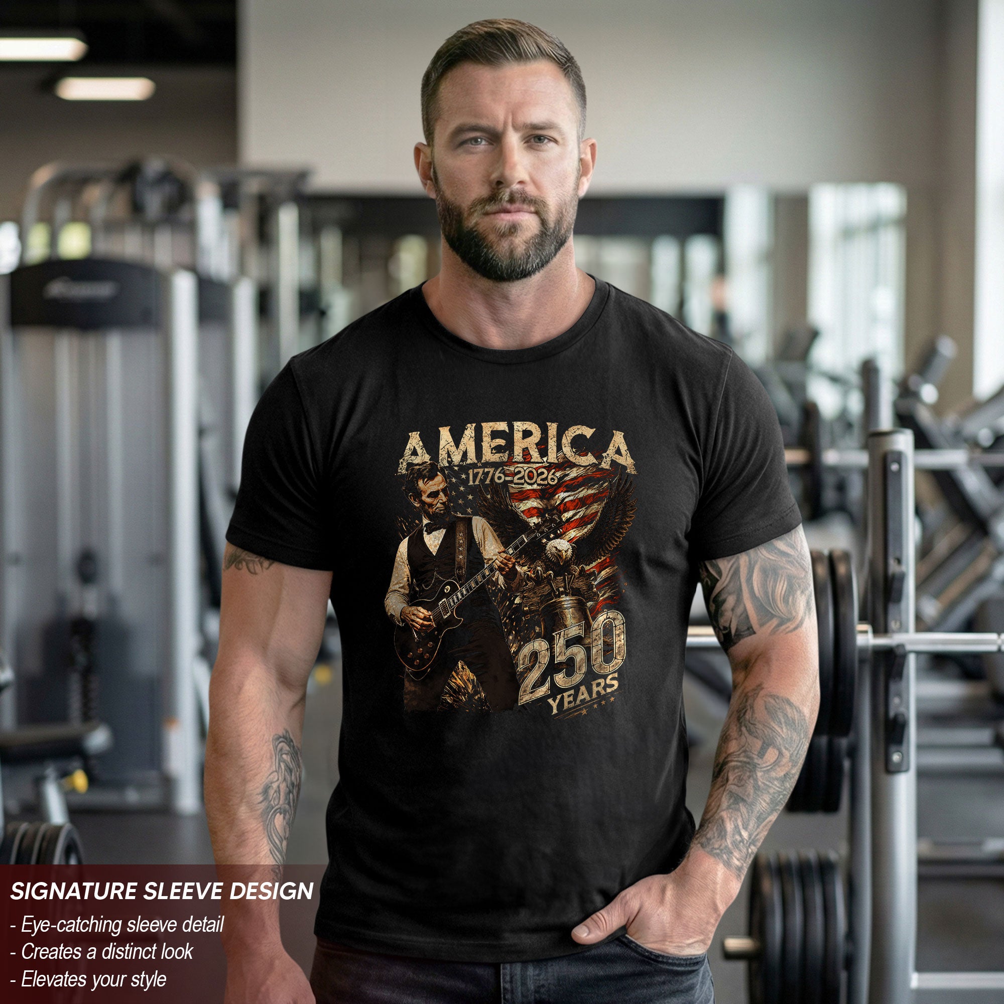 Abraham Lincoln T Shirt Rockstar Guitar Design - Vintage Eagle 1776 2026 Patriotic Tee