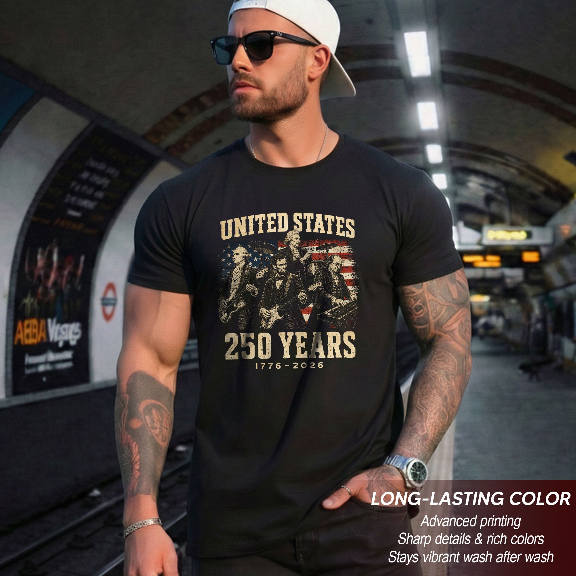 Founding Fathers Presidents Rock Band T-Shirt 250 Years Vintage 1776-2026 Patriotic - Rust Field Wear