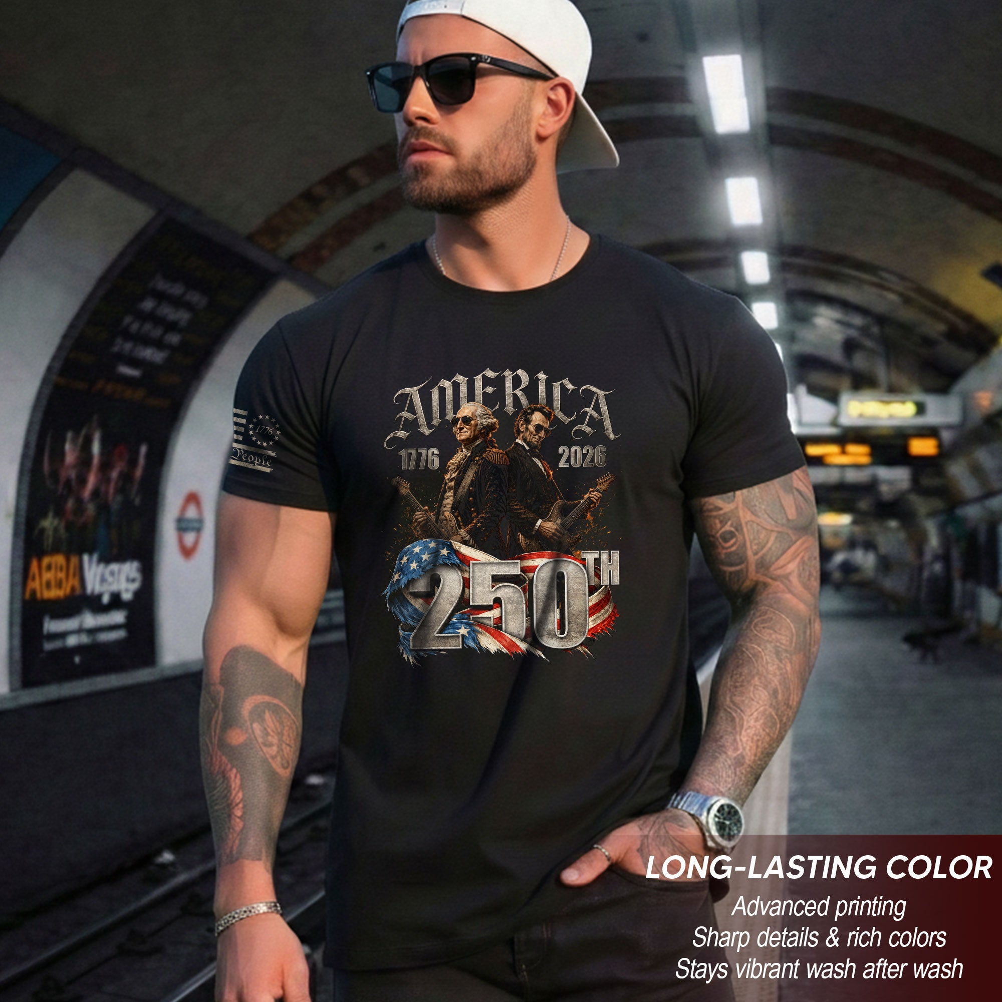 Washington Lincoln Guitar T-Shirt 1776-2026 Historical Patriotic Graphic Tee Anniversary Gift