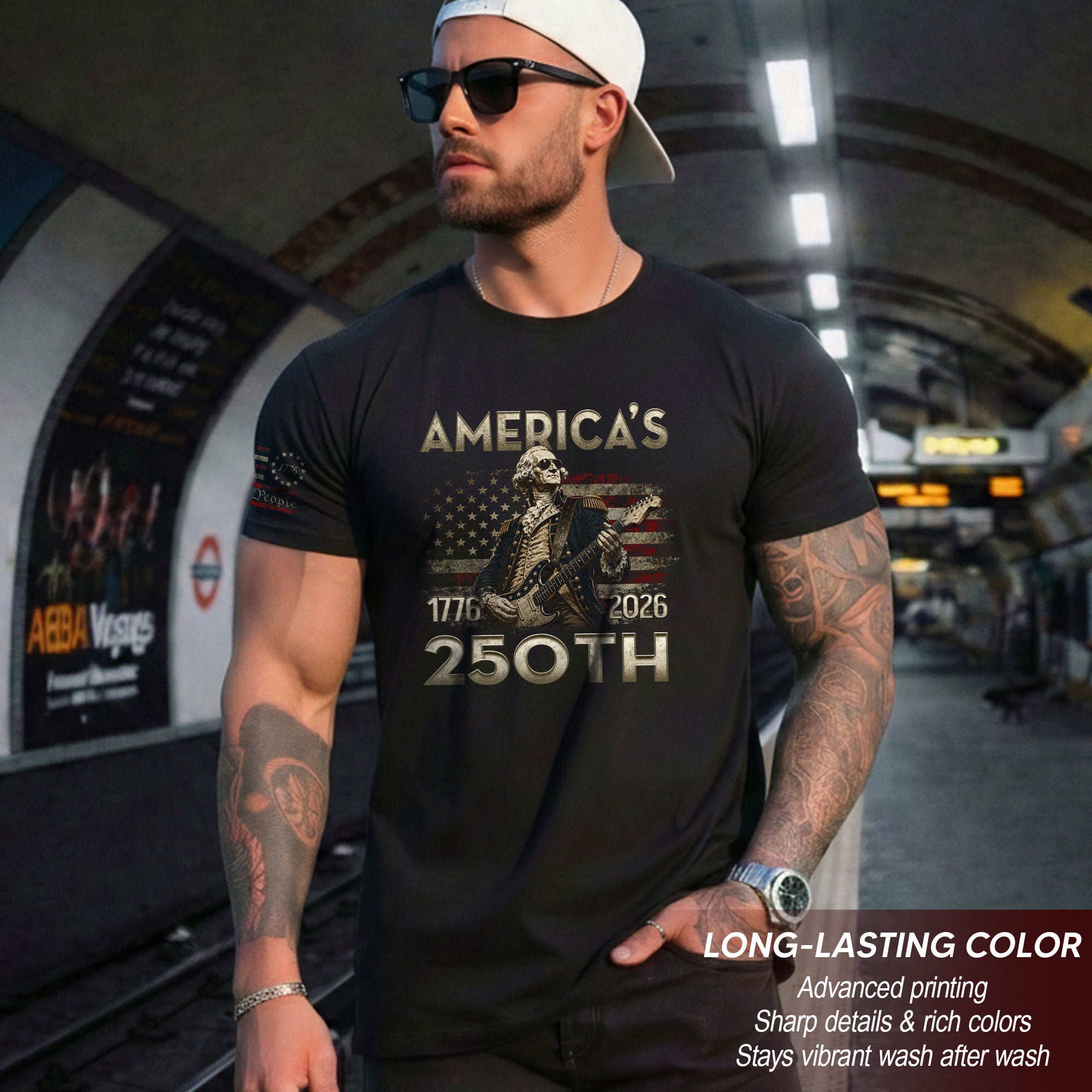 Patriotic George Washington Guitar Shirt 1776-2026 Historical Graphic Tee Anniversary Apparel