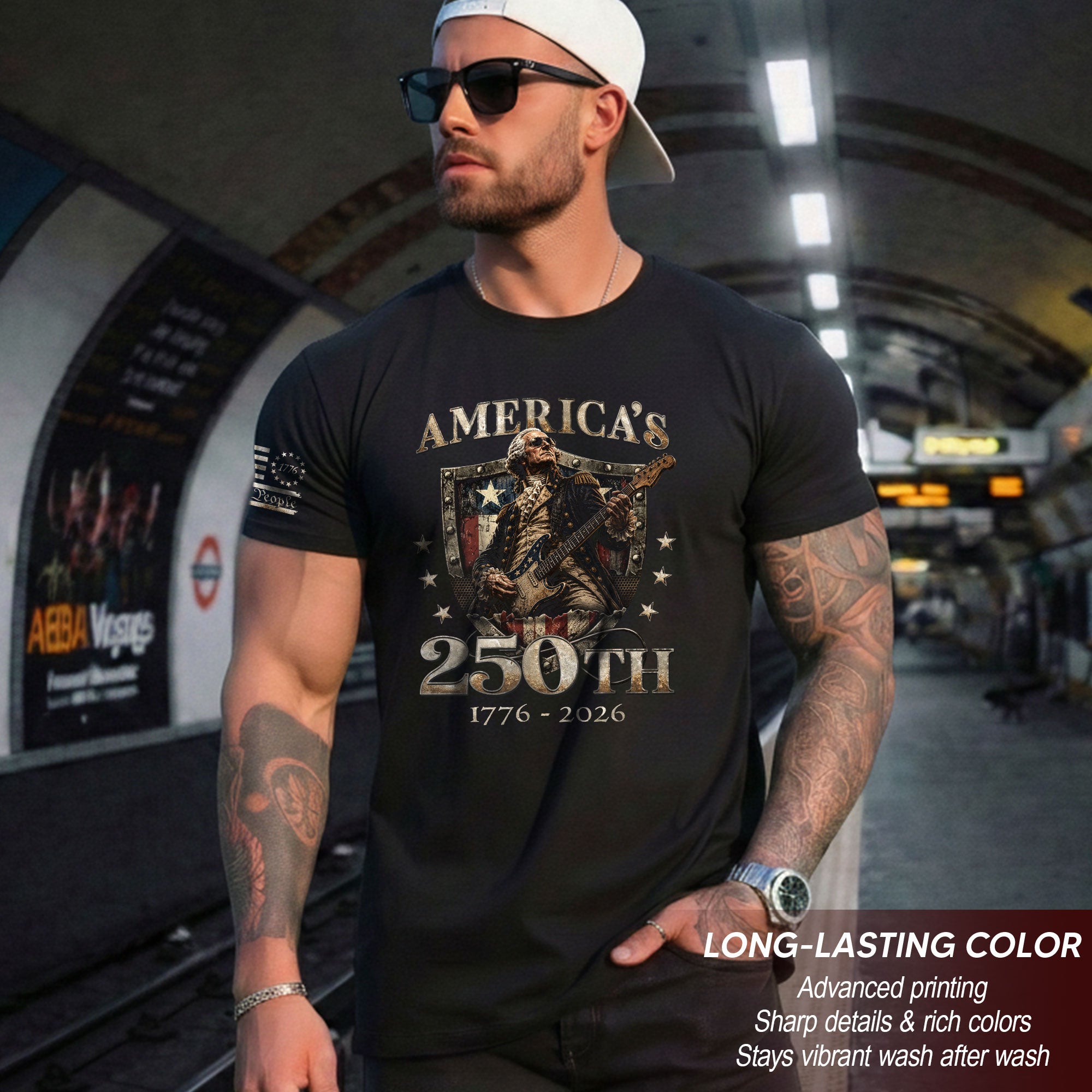 Vintage George Washington Guitar Shirt 1776-2026 Commemorative Graphic Tee Patriotic Style