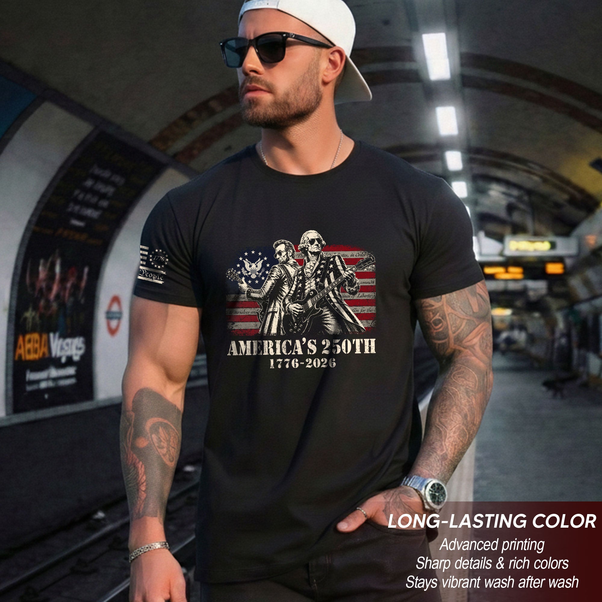 Historical Figures Guitar Hero Shirt 1776-2026 Patriotic Graphic Tee Anniversary Outfit