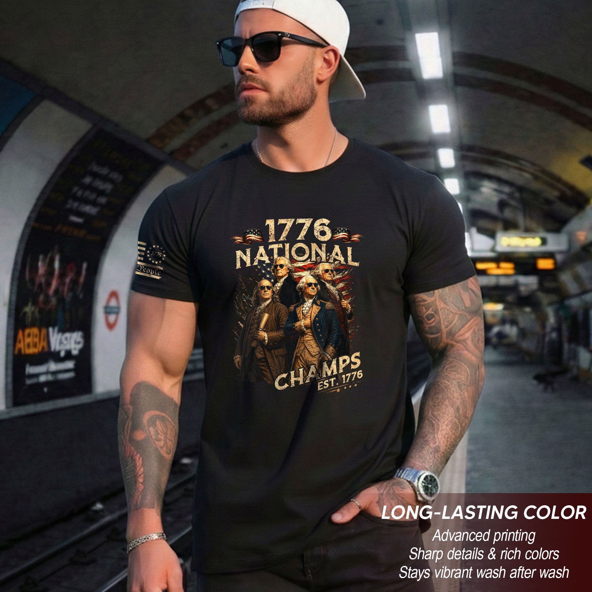 1776 National Champs T-Shirt Patriotic Founding Fathers 4th of July Vintage Graphic Tee