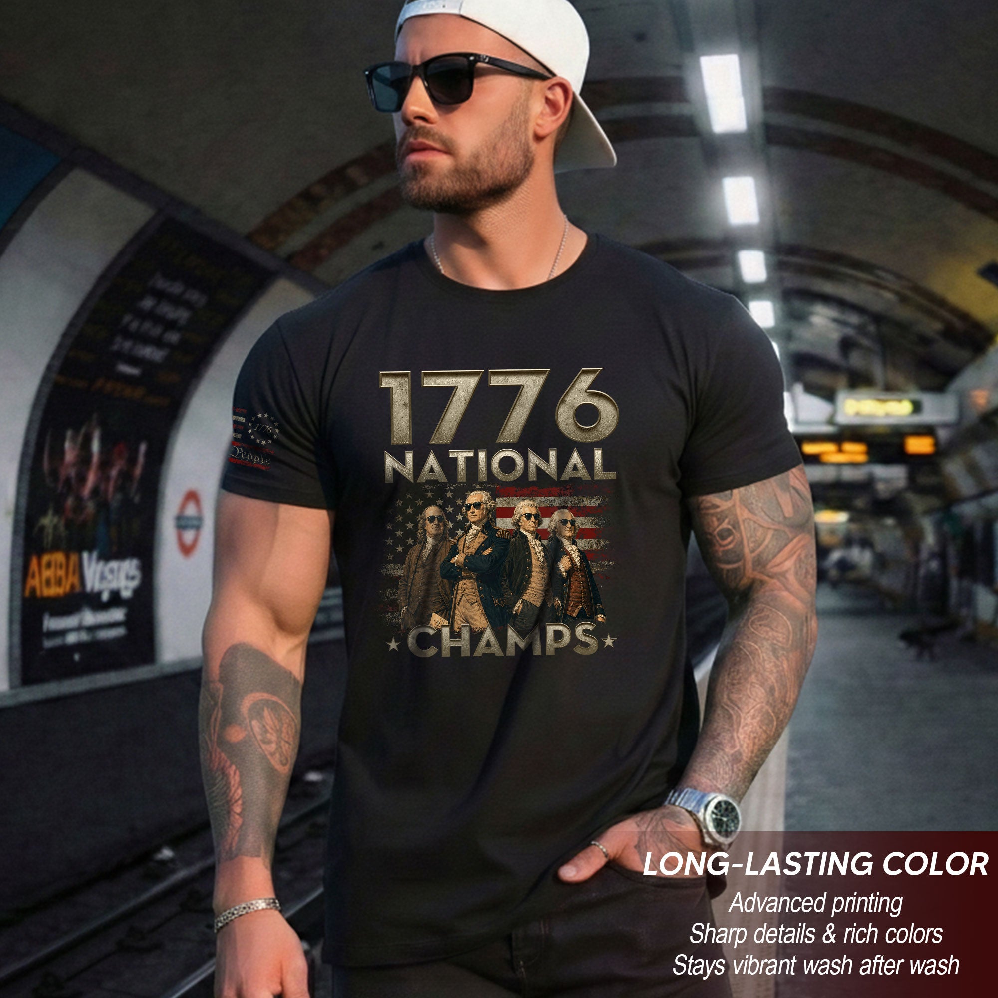 1776 National Champs Shirt Retro Independence Day American Pride Men Cool Graphic Tee
