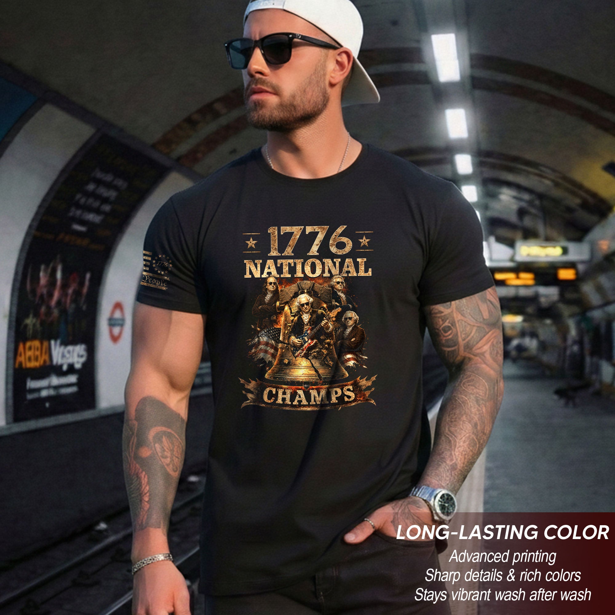 1776 National Champs T-Shirt Rock Liberty Bell US Founding Fathers Patriotic Graphic Tee