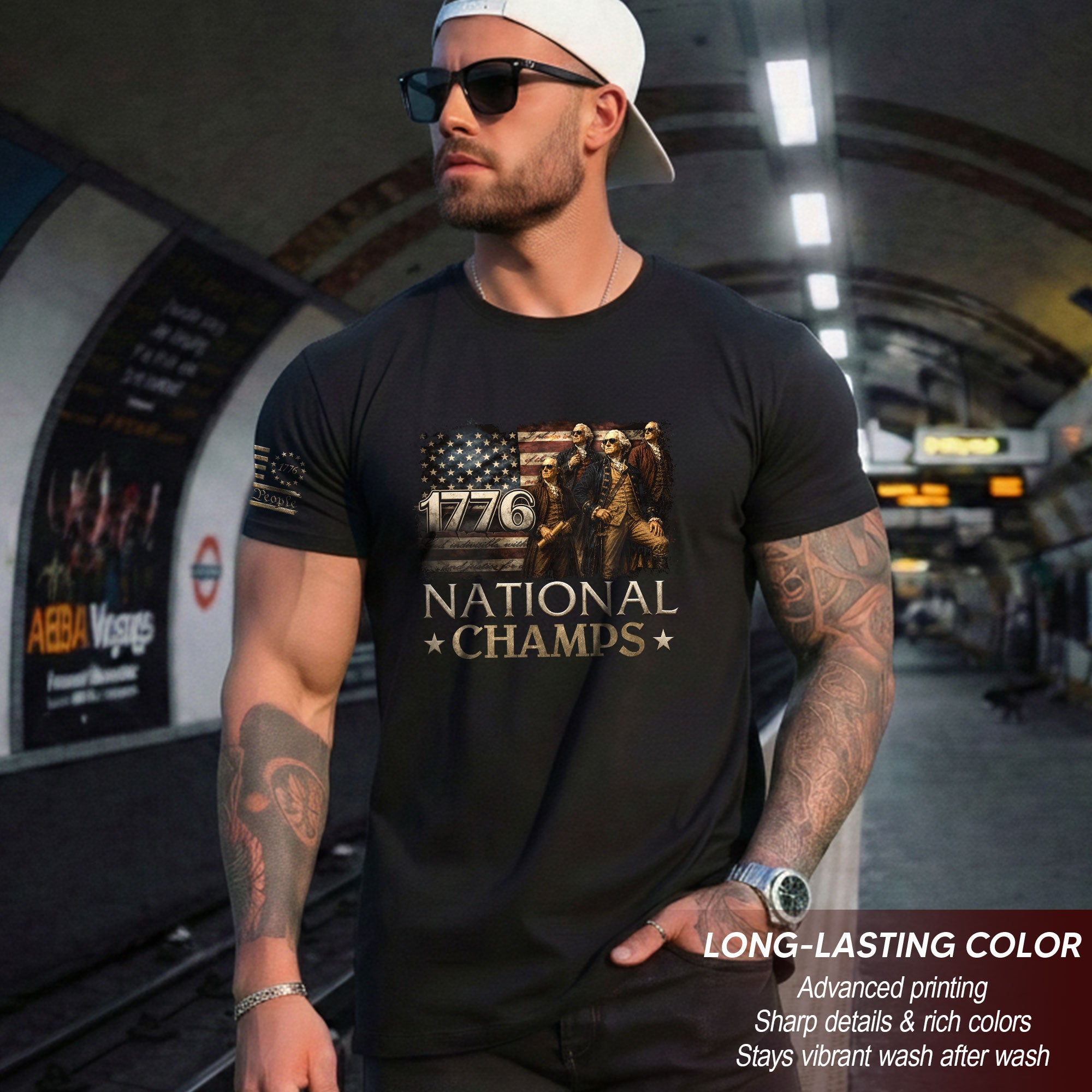 1776 National Champs T-Shirt Patriotic US Founding Fathers 4th of July Vintage Graphic Tee