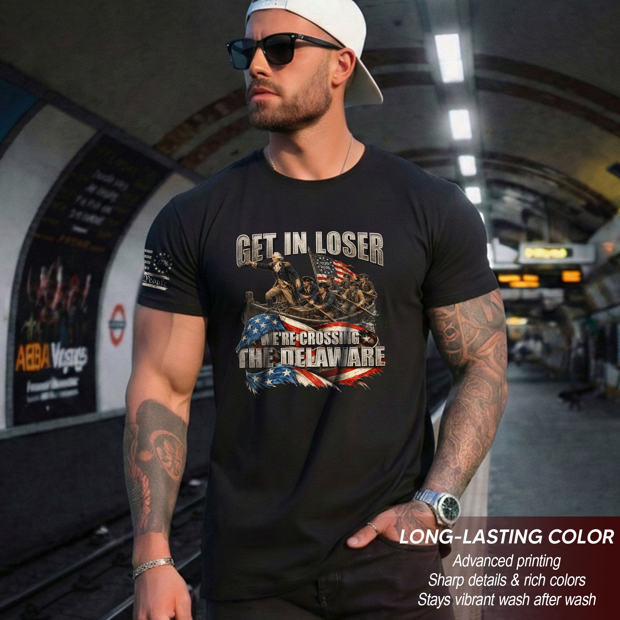 Get In Loser We're Crossing The Delaware T-Shirt George Washington Flag Patriotic Tee
