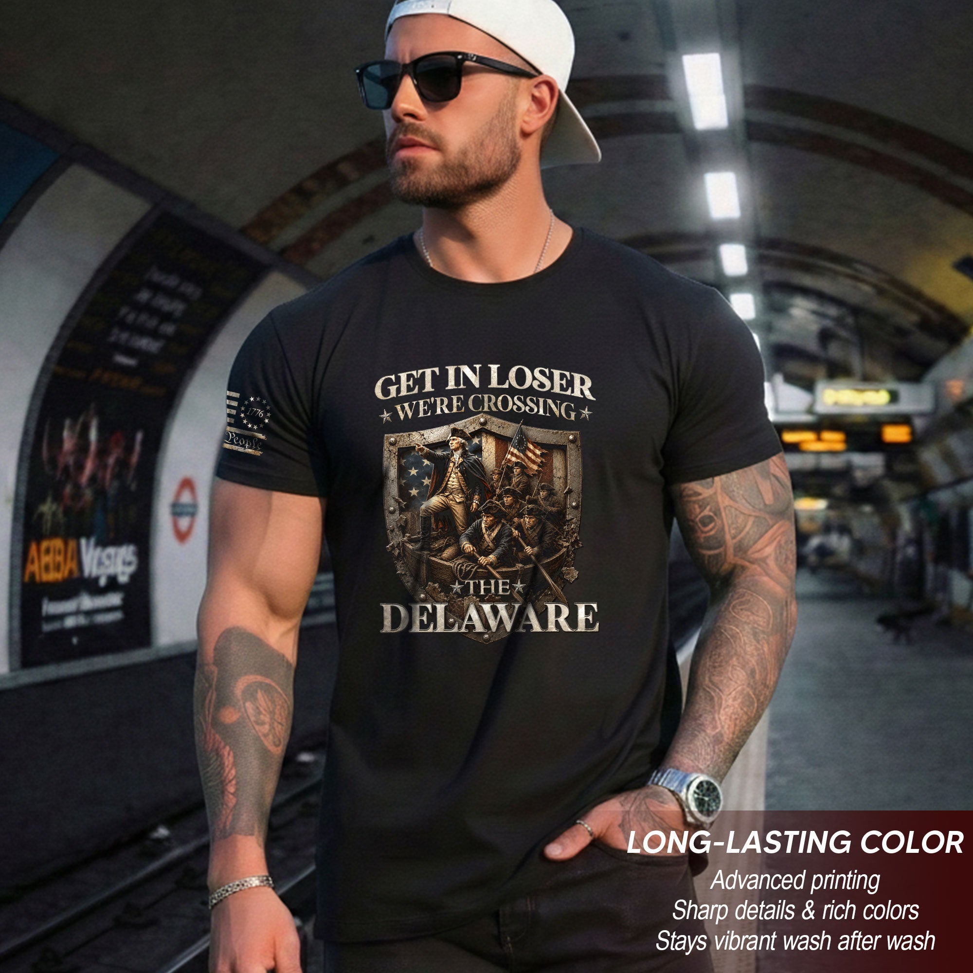 Get In Loser We're Crossing The Delaware George Washington Shield Patriotic T-Shirt