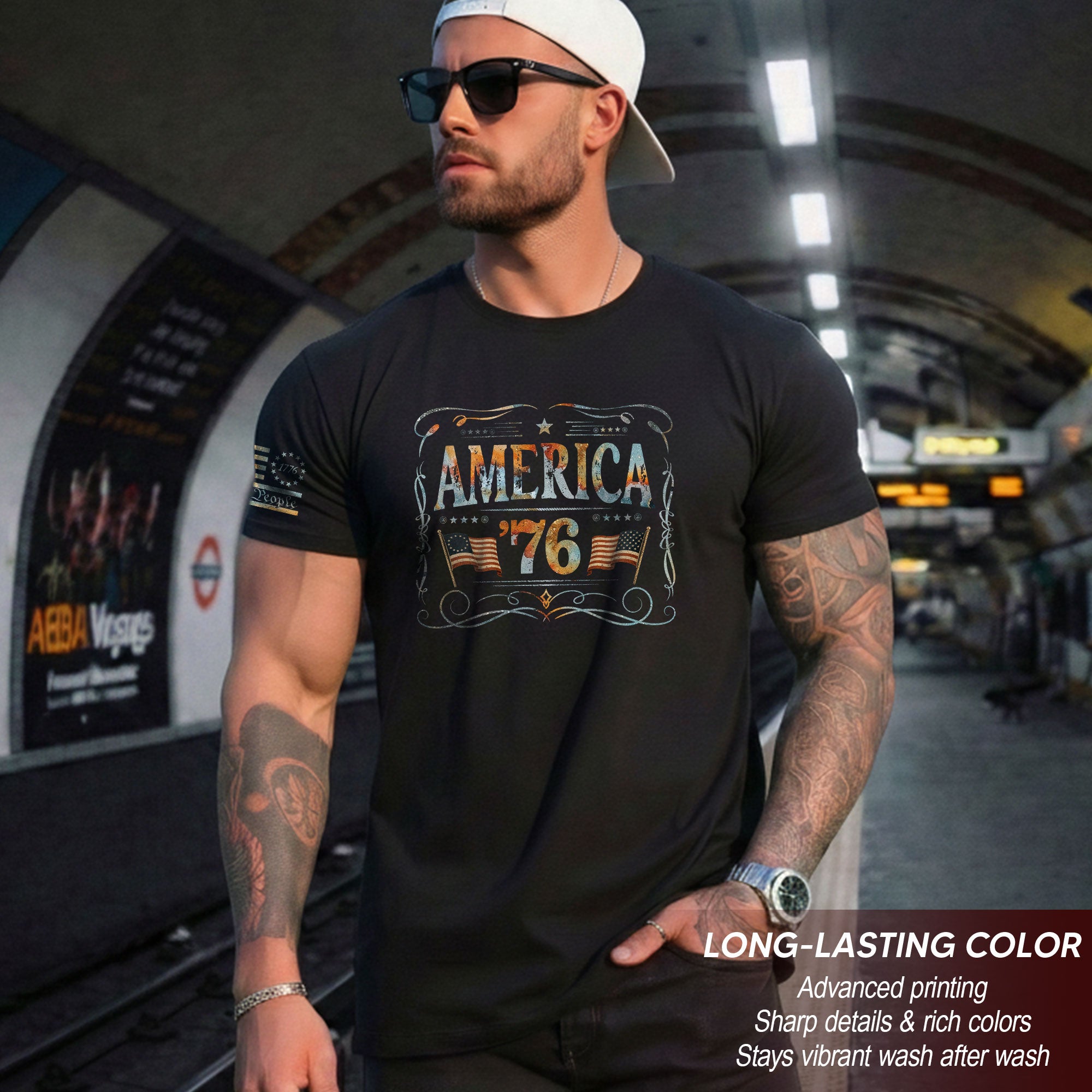 American Pride 76 T-Shirt Vintage Patriotic Graphic Design Casual Birthday Gift