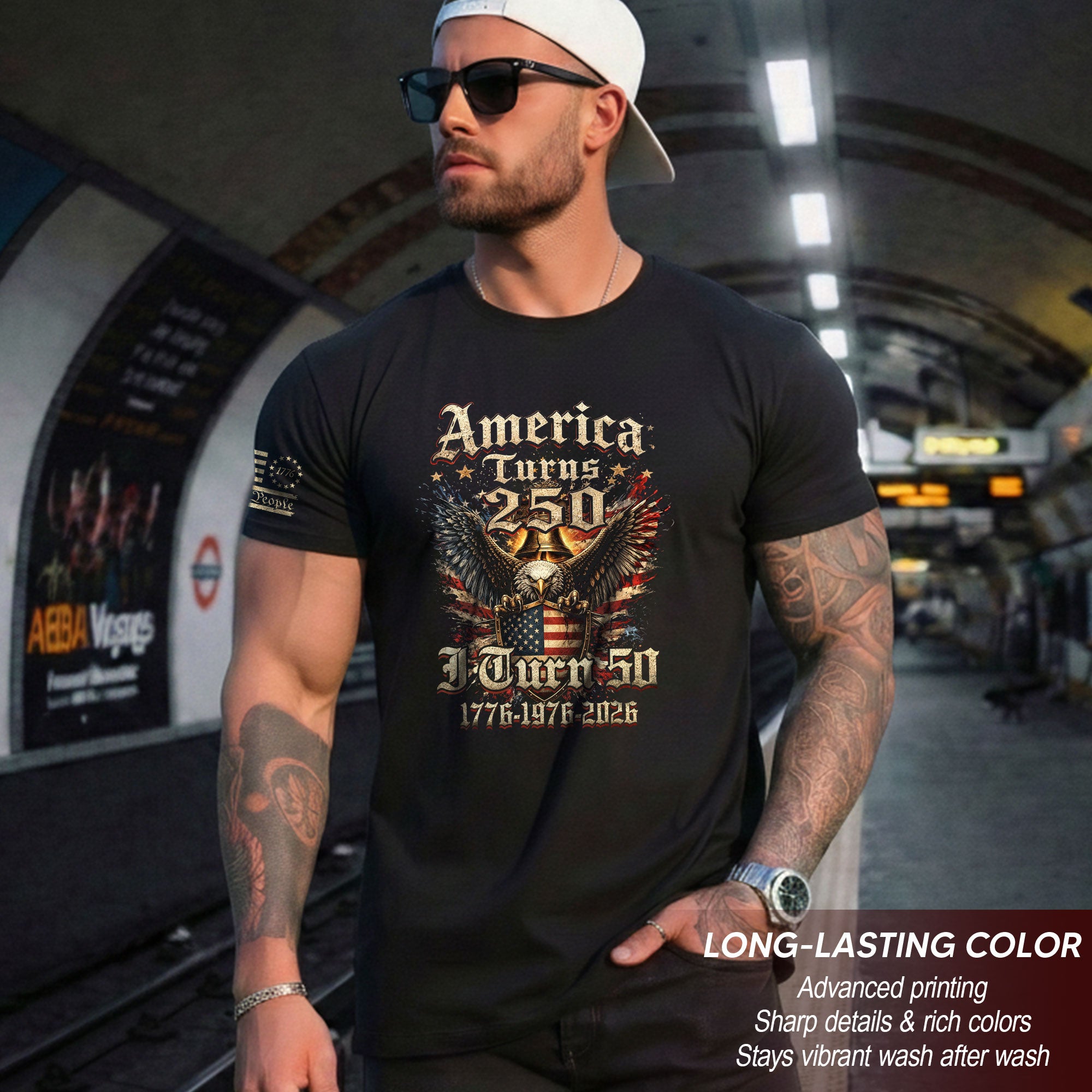 America Turns 250 I Turn 50 Shirt Vintage 1976 Birthday Eagle Patriotic T-Shirt Gift