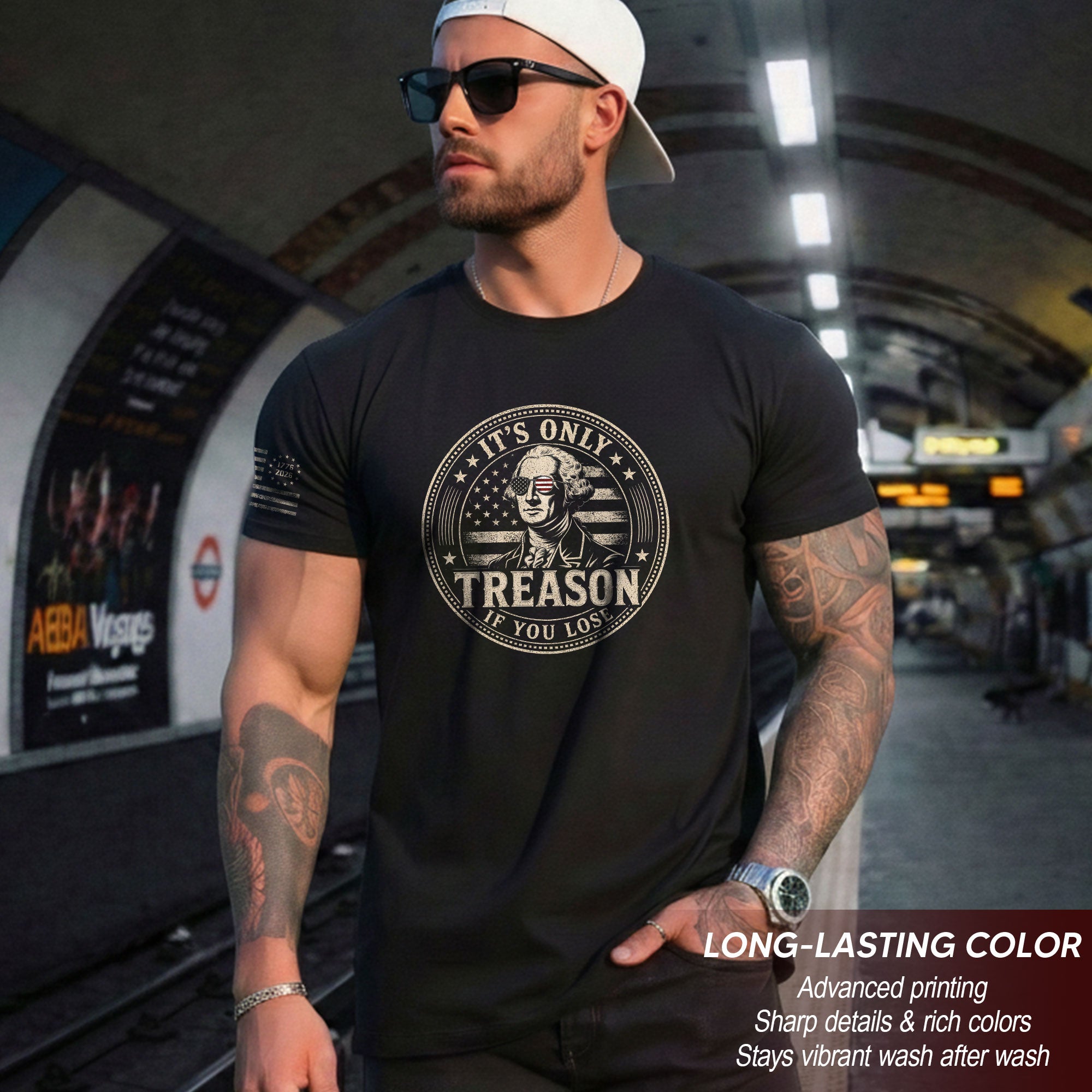 It's Only Treason If You Lose Shirt George Washington Circle Badge Patriotic 2D Graphic Tee