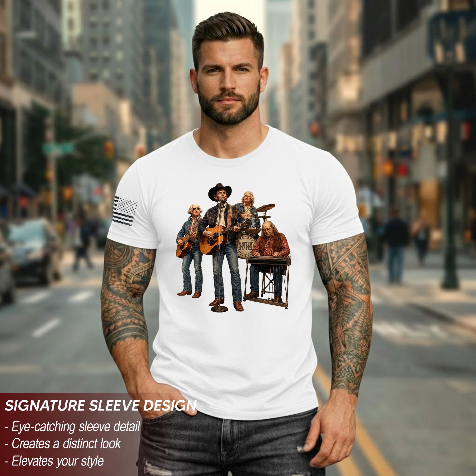 Vintage Patriotic Country Music Apparel - Founding Fathers Band Graphic Design