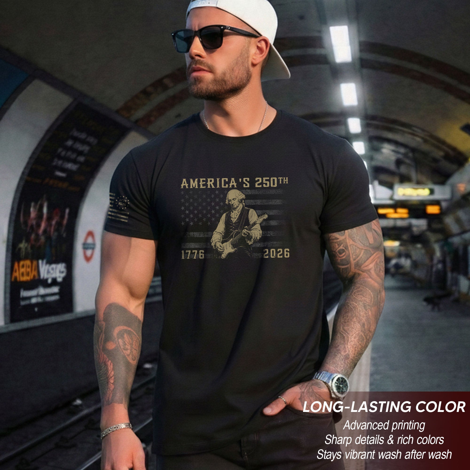 America's 250th George Washington Playing Guitar Patriotic Flag 1776-2026 Shirt