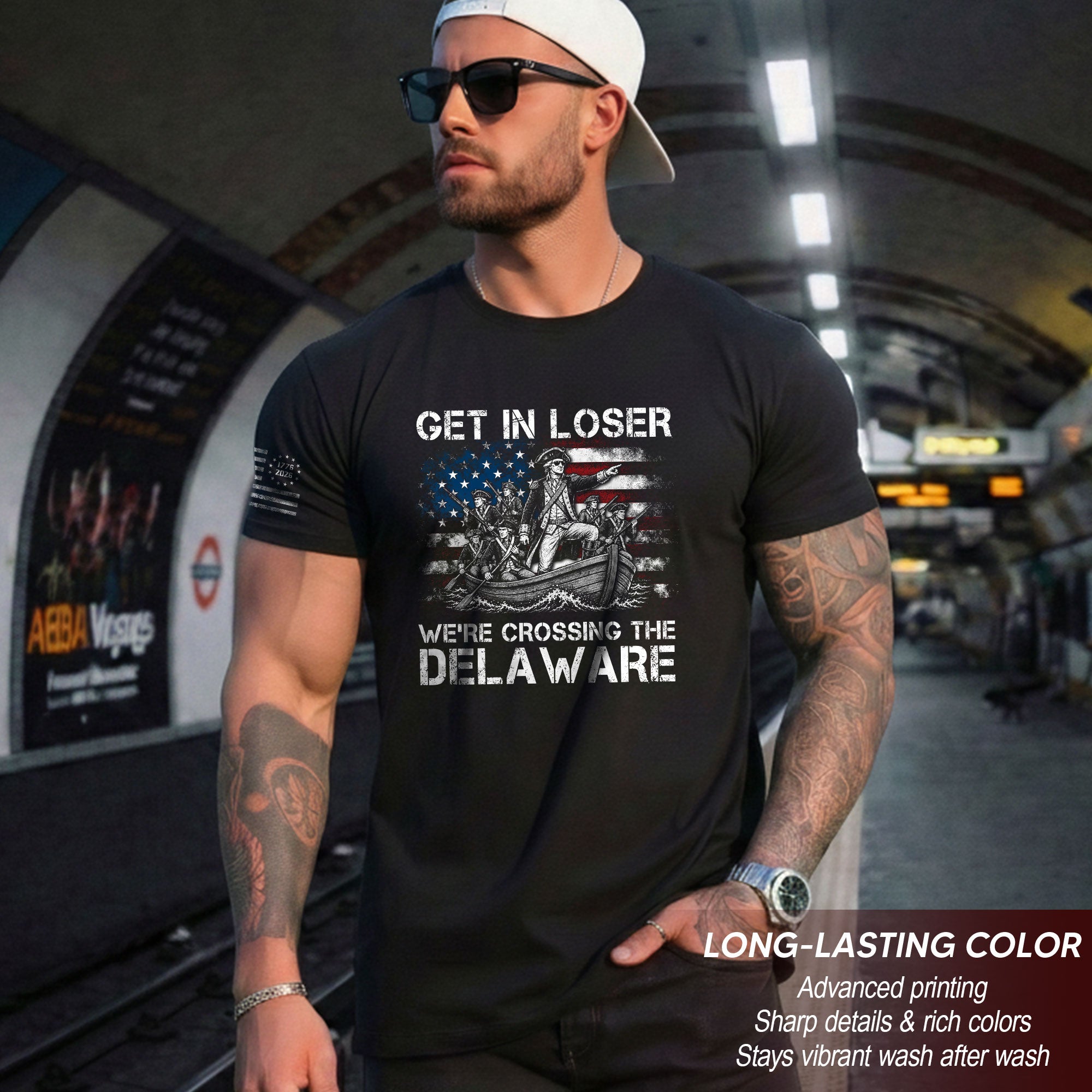 Washington Crossing The Delaware Graphic Tee - Get In Loser Patriotic History Shirt