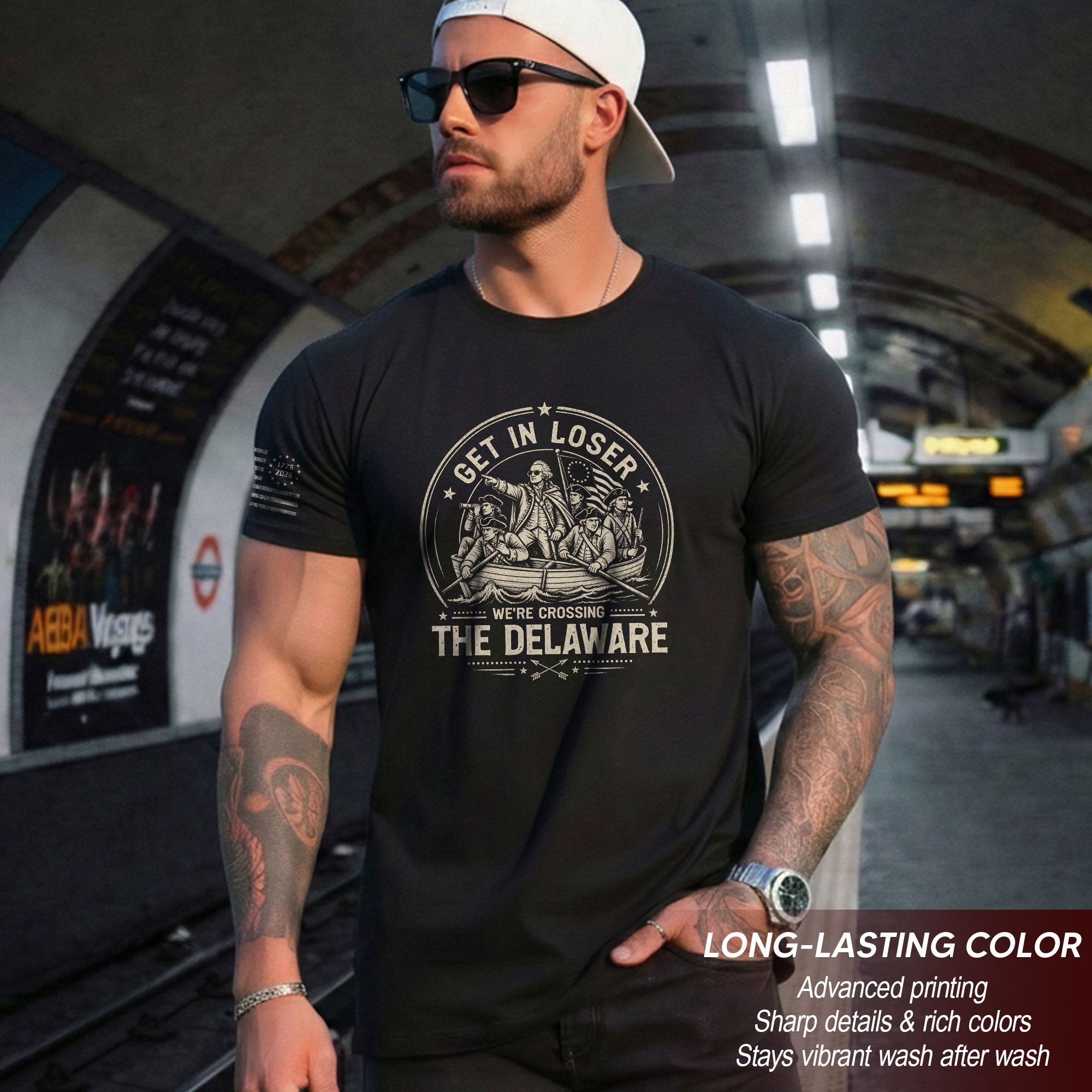Historic River Crossing Tee - Get In Loser Washington Round Graphic Cotton Shirt