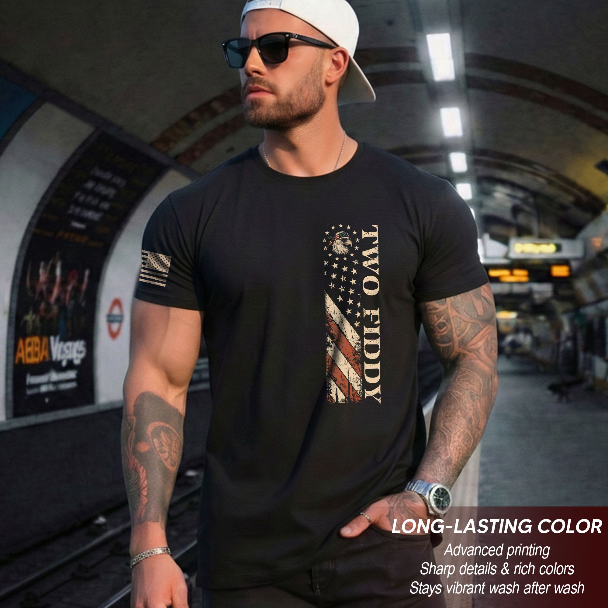 Two Fiddy Vertical Flag Graphic Tee - Minimalist Patriotic 250th Anniversary Cotton Shirt