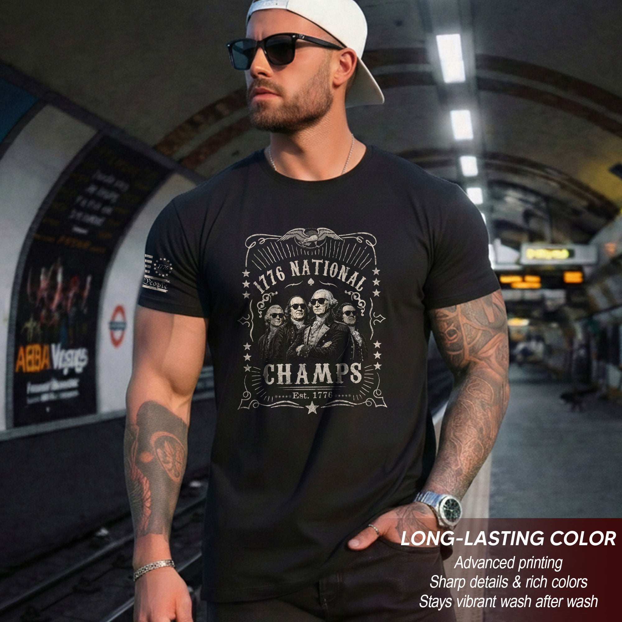 1776 National Champs T-Shirt – Vintage Founding Fathers Graphic Tee for Patriotic Style