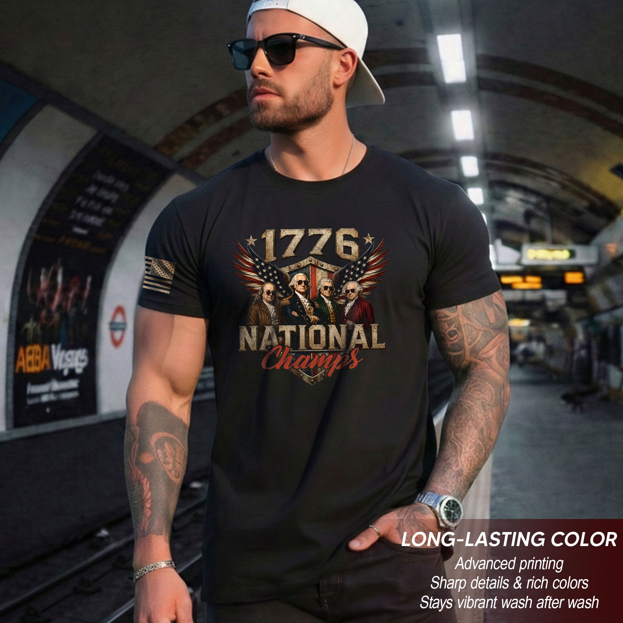 1776 National Champs Founding Fathers Wings Tee Patriotic Graphic Vintage Style Apparel