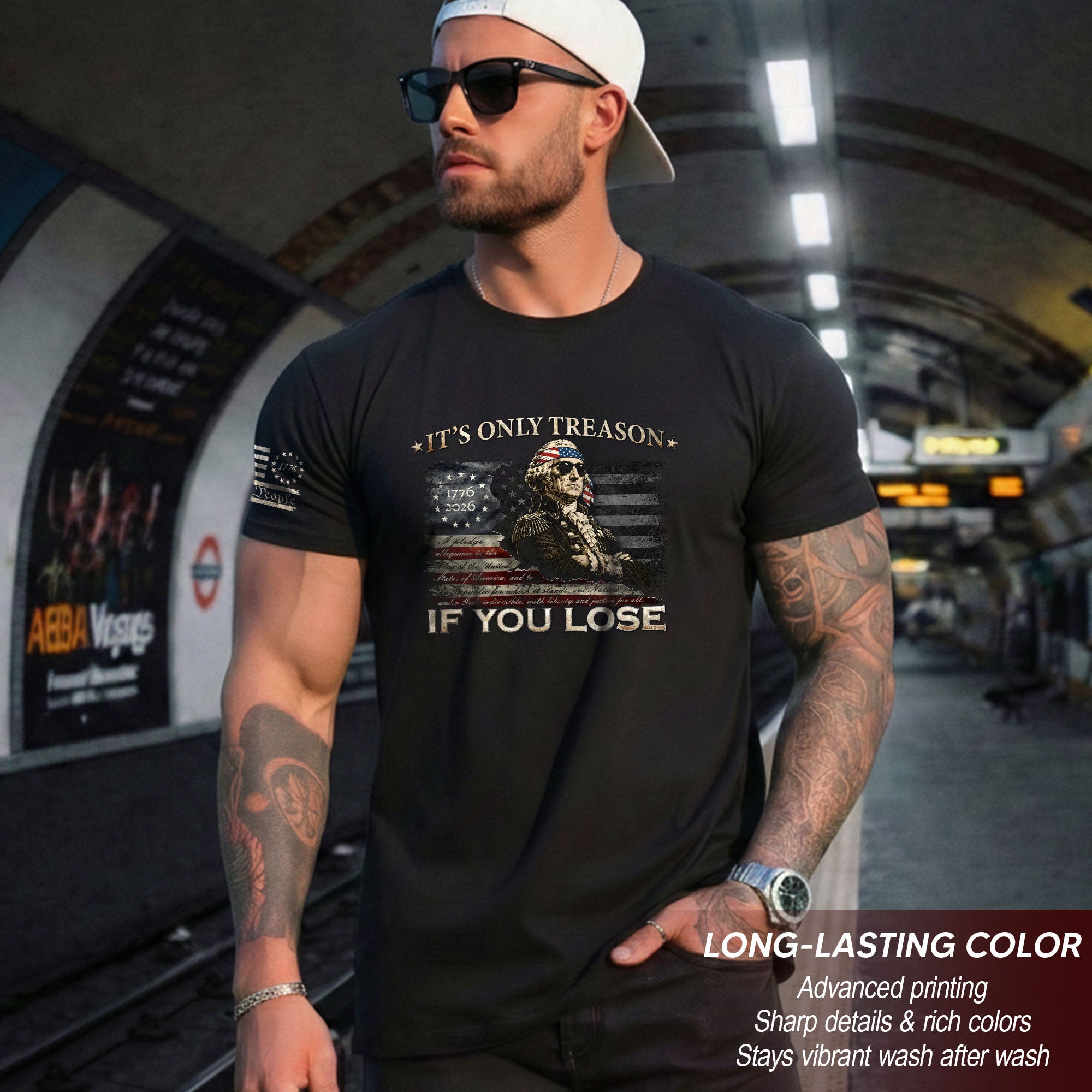 It's Only Treason If You Lose T-Shirt George Washington Patriotic Vintage Flag Tee