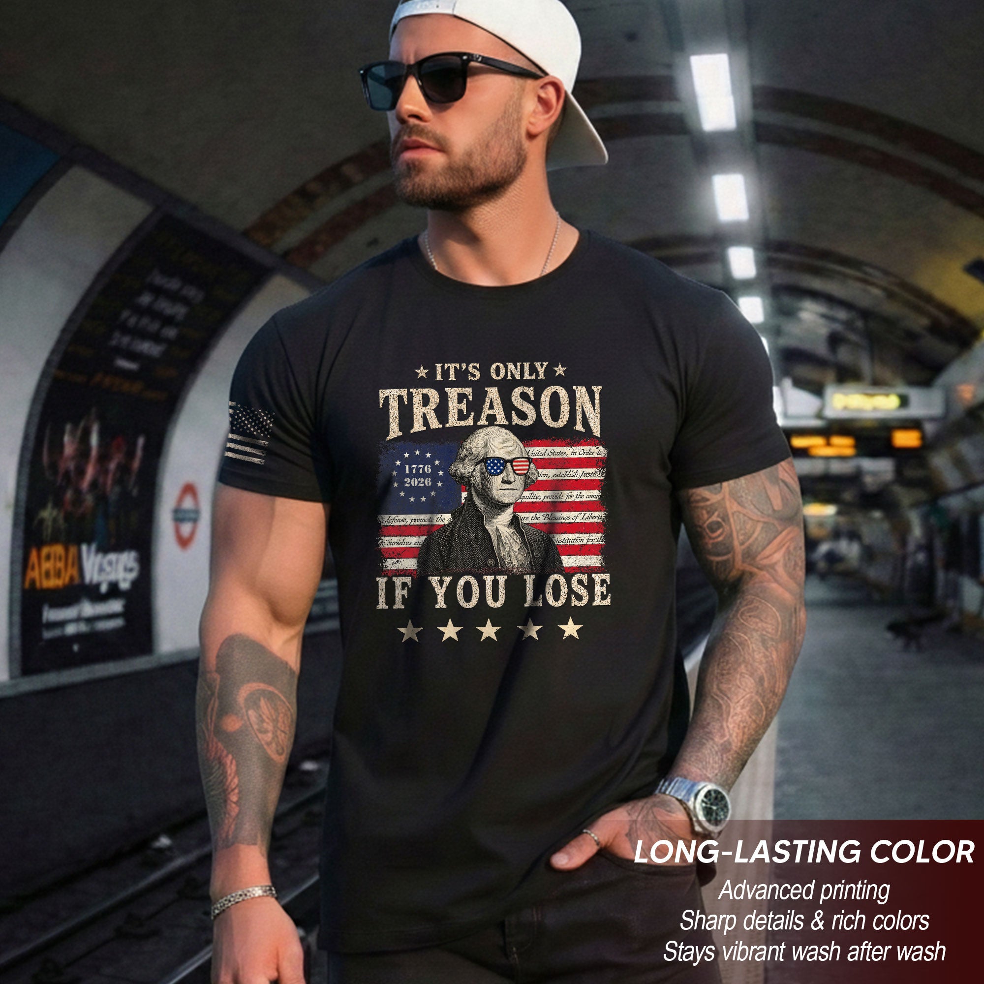 It's Only Treason If You Lose T-Shirt George Washington Patriotic Flag Graphic Tee