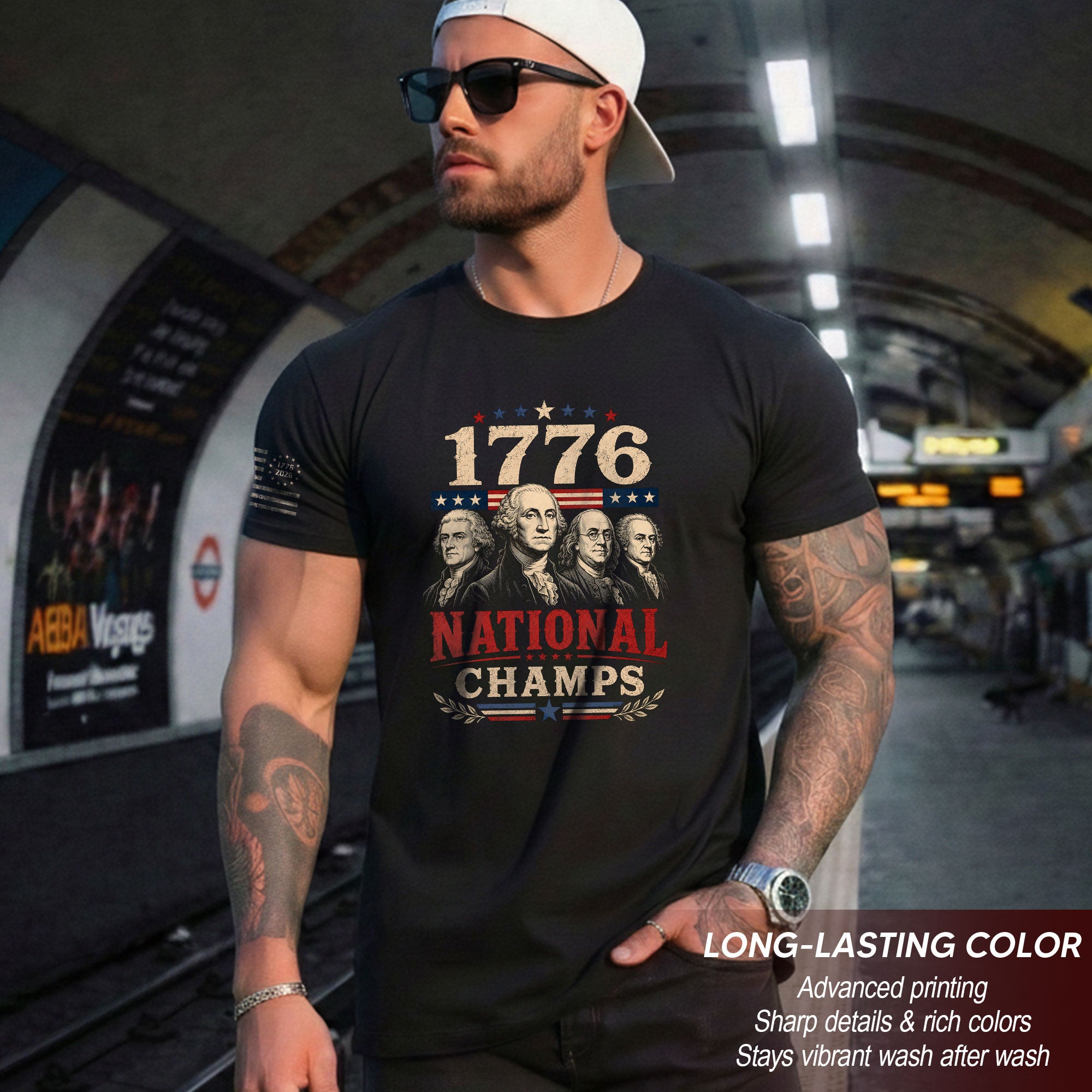 Founding Fathers Graphic Apparel - 1776 National Champs Patriotic Navy T-Shirt