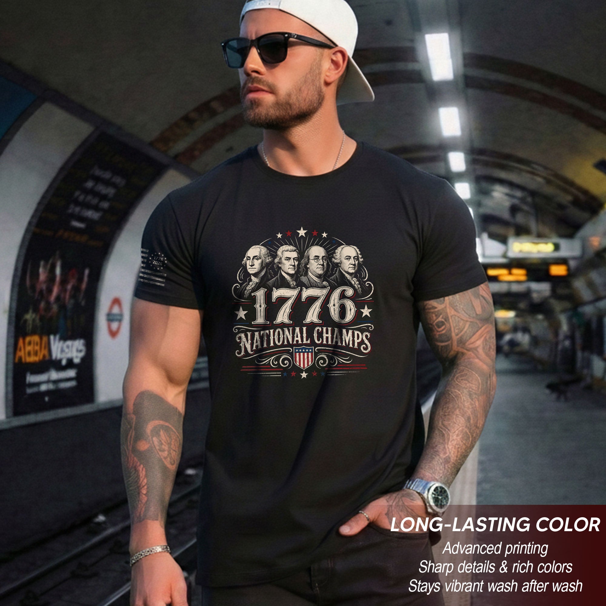 American History Graphic T-Shirt - 1776 National Champs Founding Fathers Design