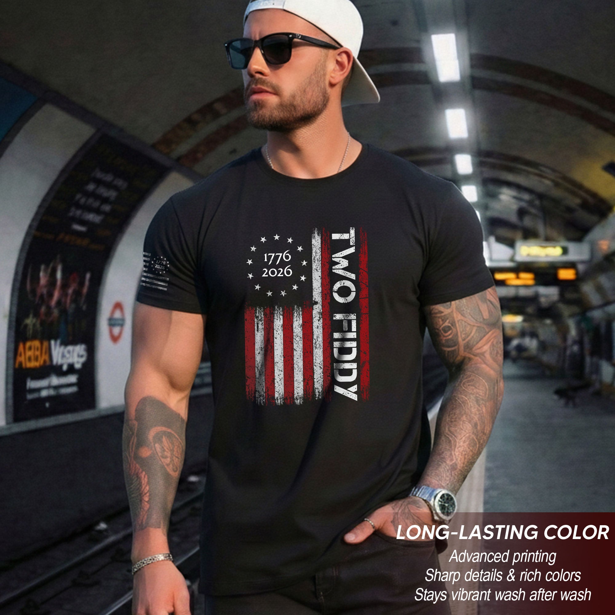 Vintage American Two Fiddy 1776-2026 Flag Graphic Apparel - Patriotic Anniversary Top