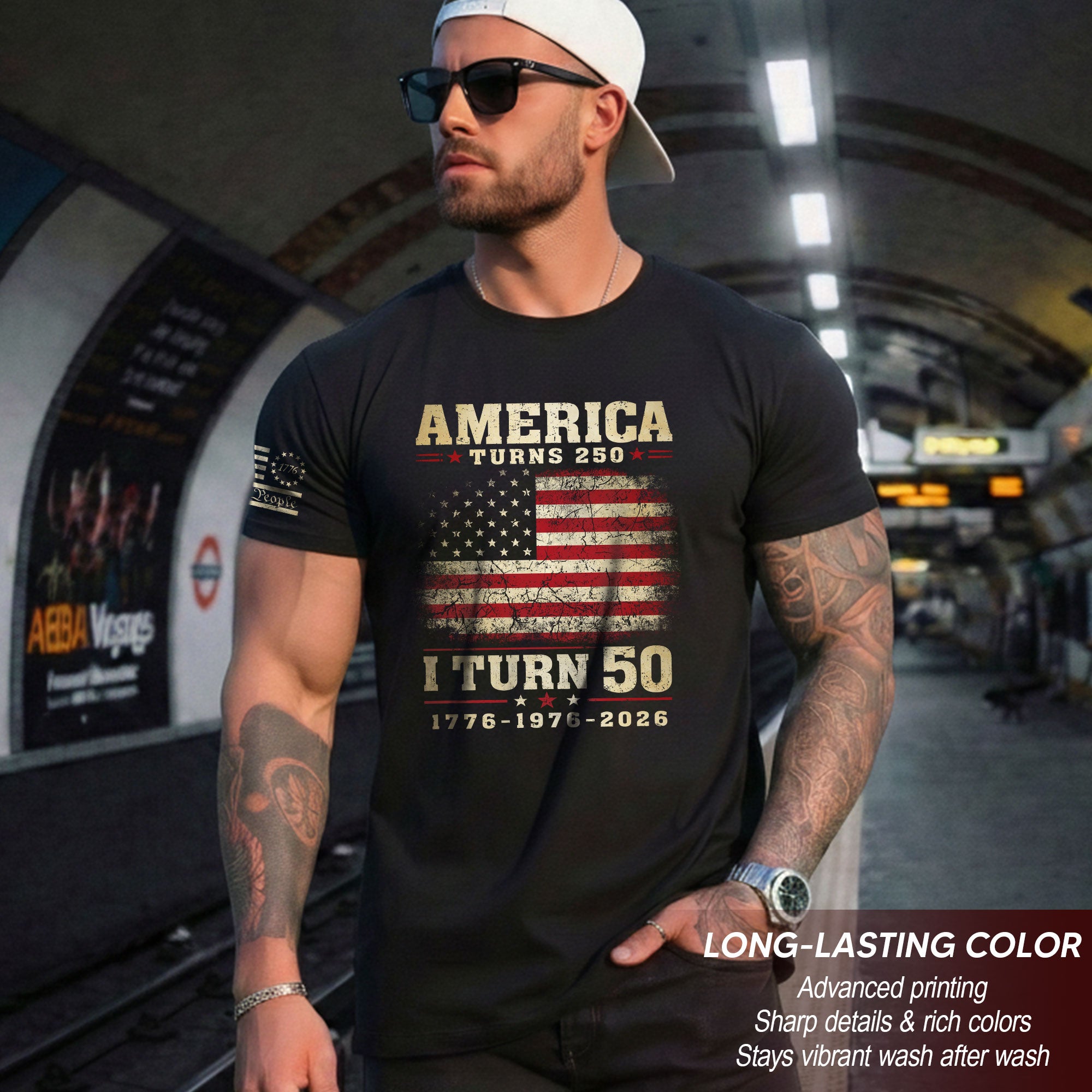Patriotic 1776 2026 Birthday Tee Celebrating America Turns 250 And I Turn 50 Graphic Shirt