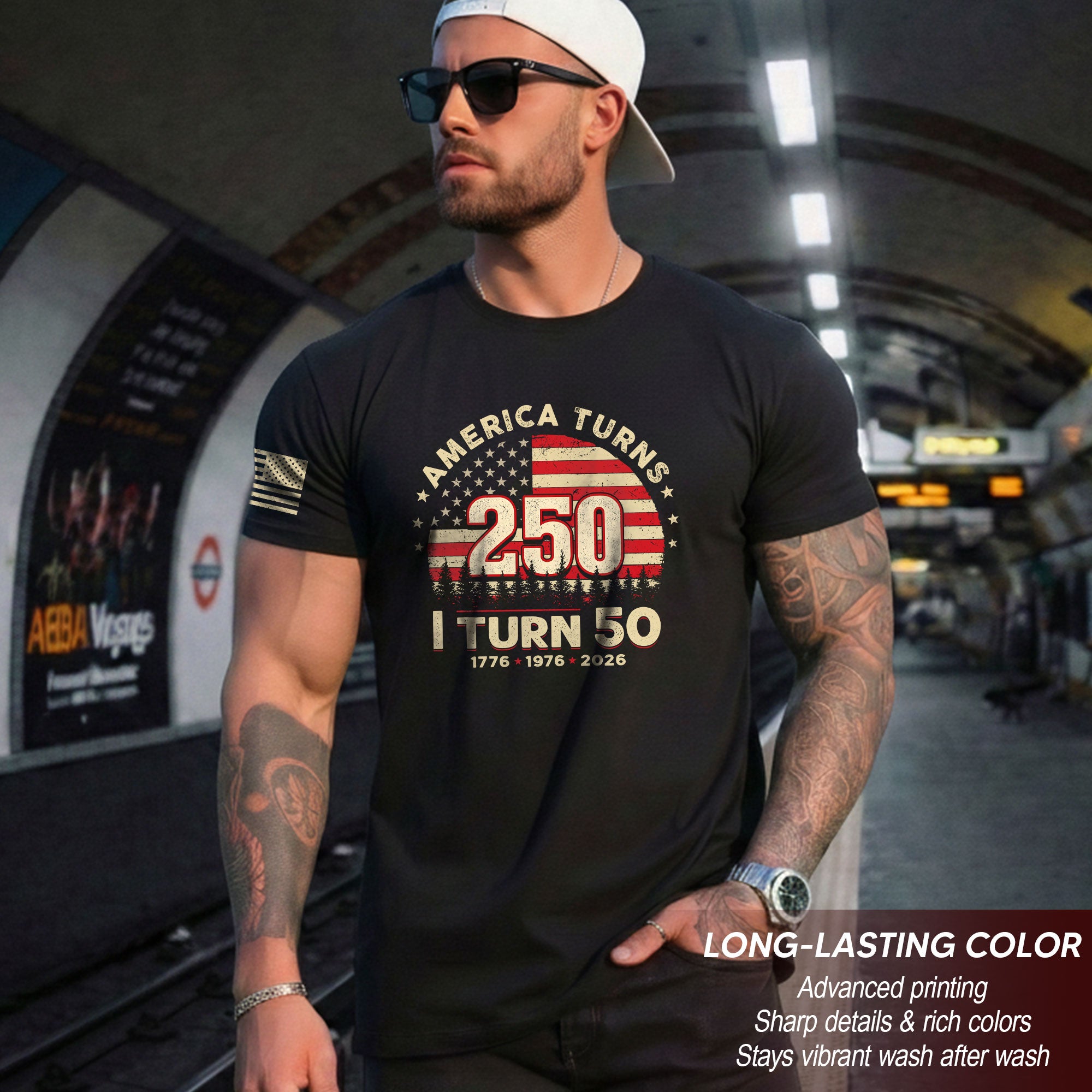 Awesome 1776 2026 Birthday Shirt America Turns 250 And I Turn 50 Patriotic Graphic Tee
