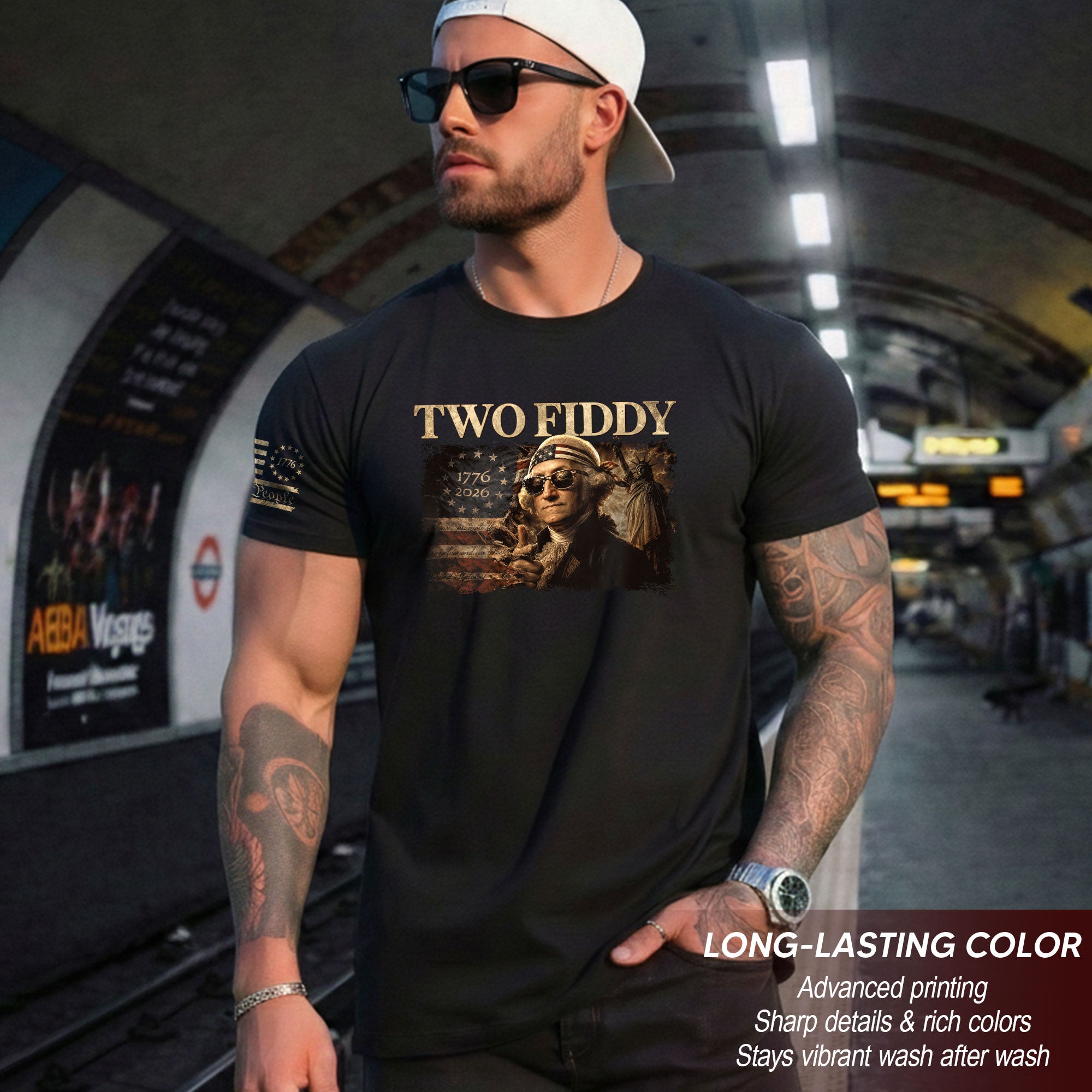 Two Fiddy George Washington 1776 2026 Patriotic Graphic Tee American Heritage Shirt