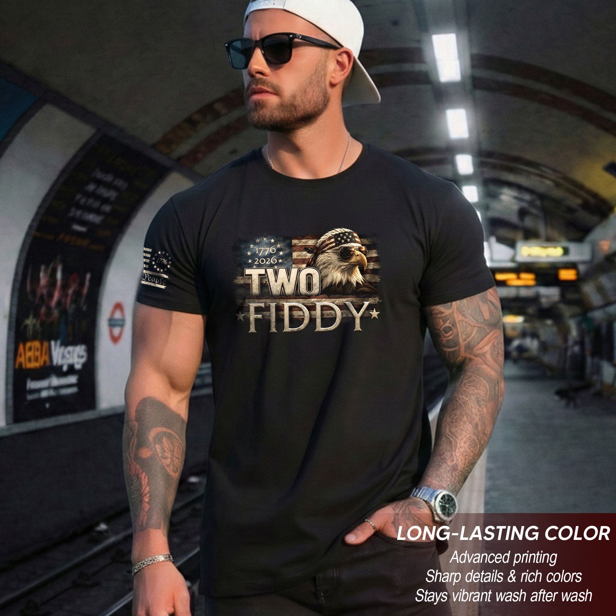 Two Fiddy 1776 2026 Graphic Tee Bald Eagle Patriotic Apparel Heritage Clothing