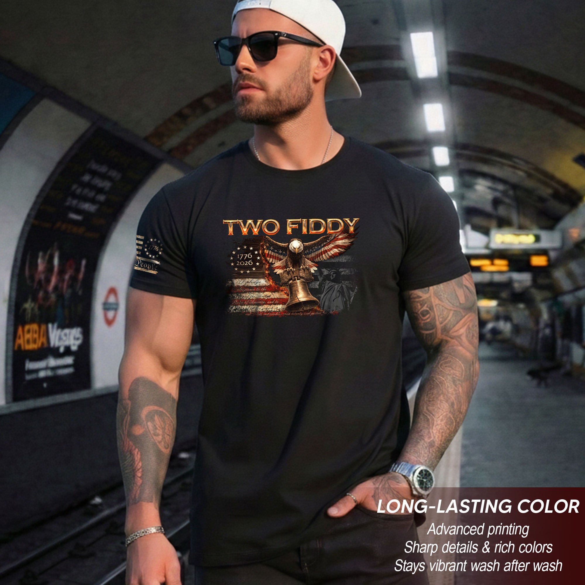 Two Fiddy 1776 2026 Patriotic Graphic Tee Eagle And Liberty Bell Heritage Style Shirt
