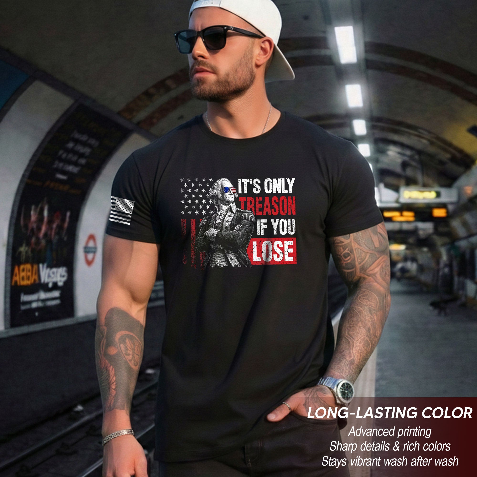 George Washington It's Only Treason If You Lose T-Shirt Patriotic 1776 US Flag Tee