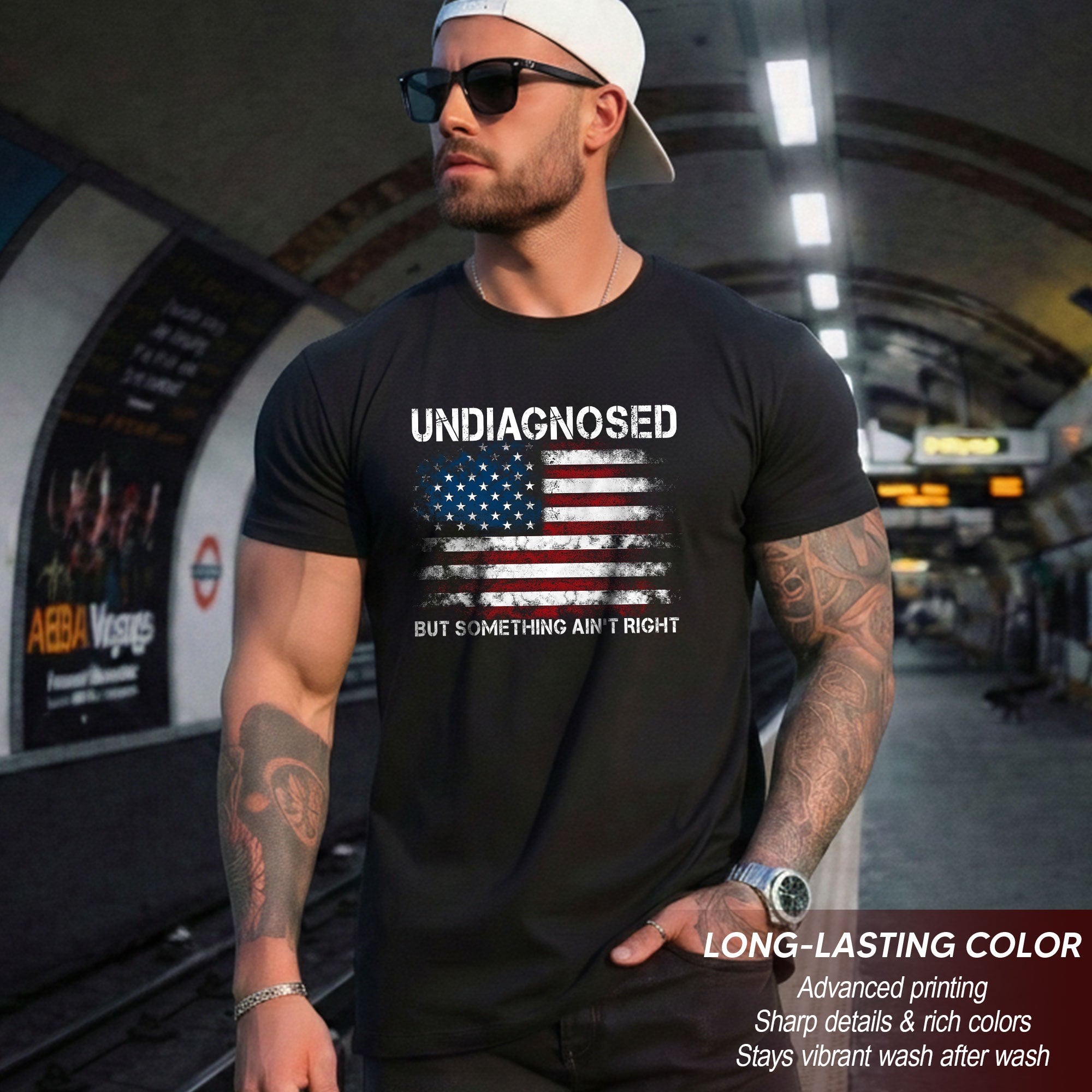 Undiagnosed But Something Ain't Right Graphic Tee Distressed USA Flag Patriotic Shirt