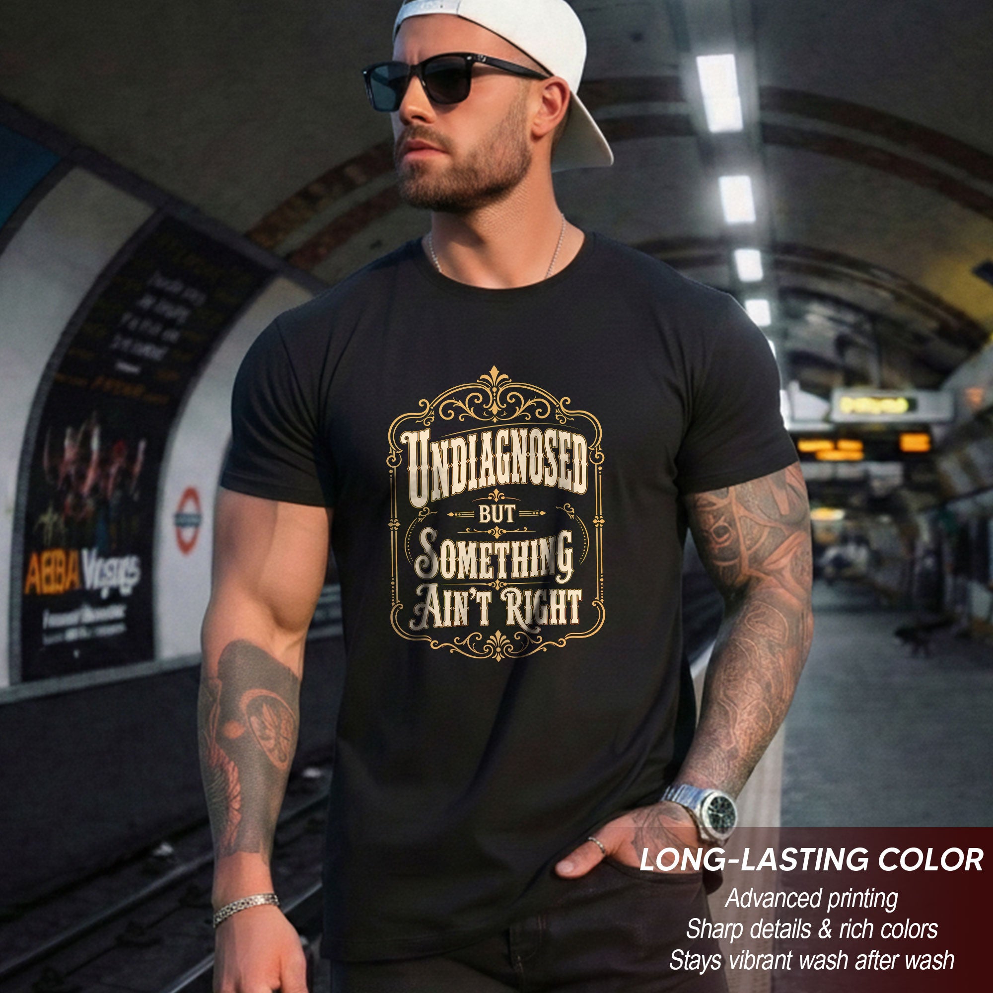 Vintage Ornate Frame Slogan Tee Undiagnosed But Something Ain't Right Casual Shirt