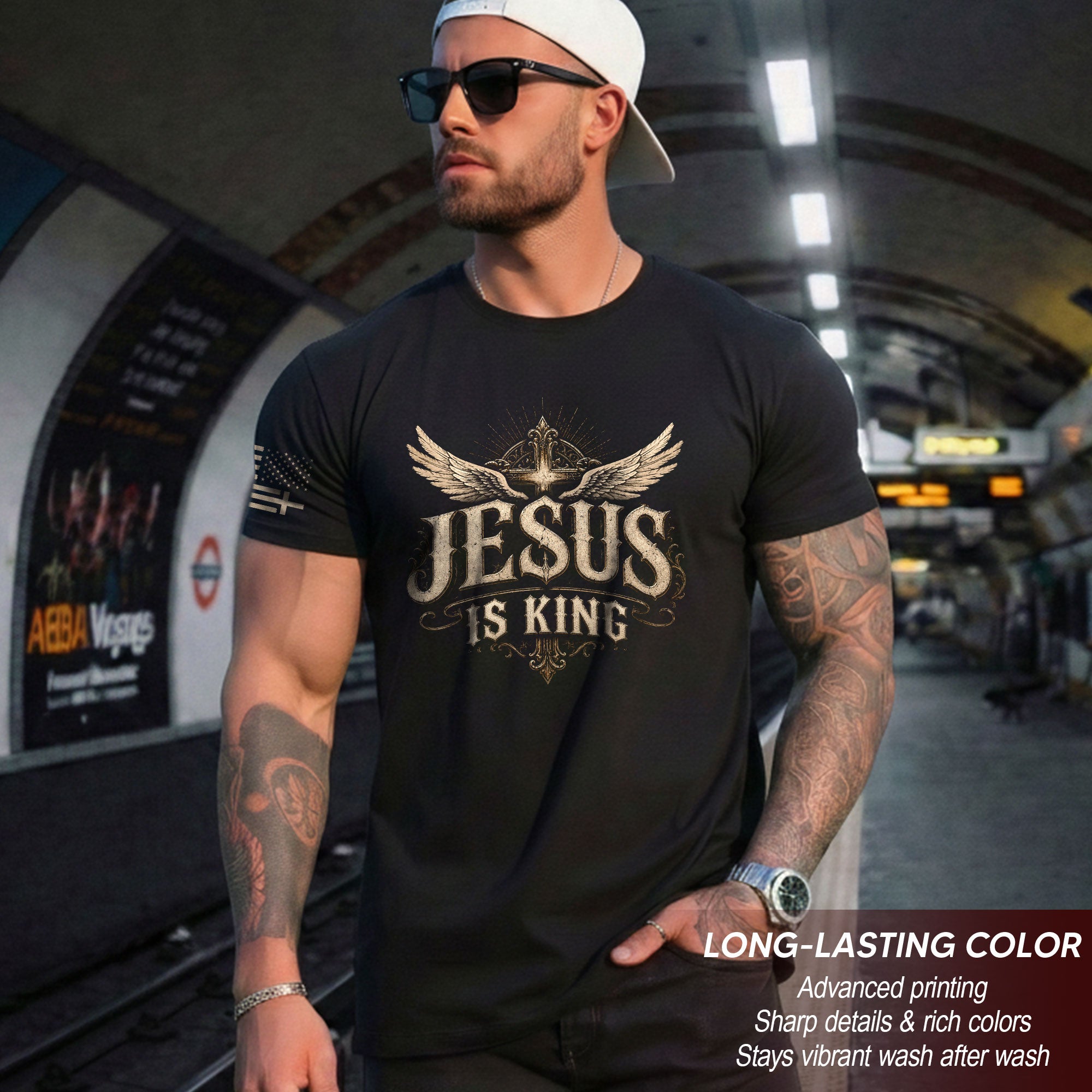 Jesus Is King T Shirt Christian Angel Wings Cross Vintage Religious Graphic Tee