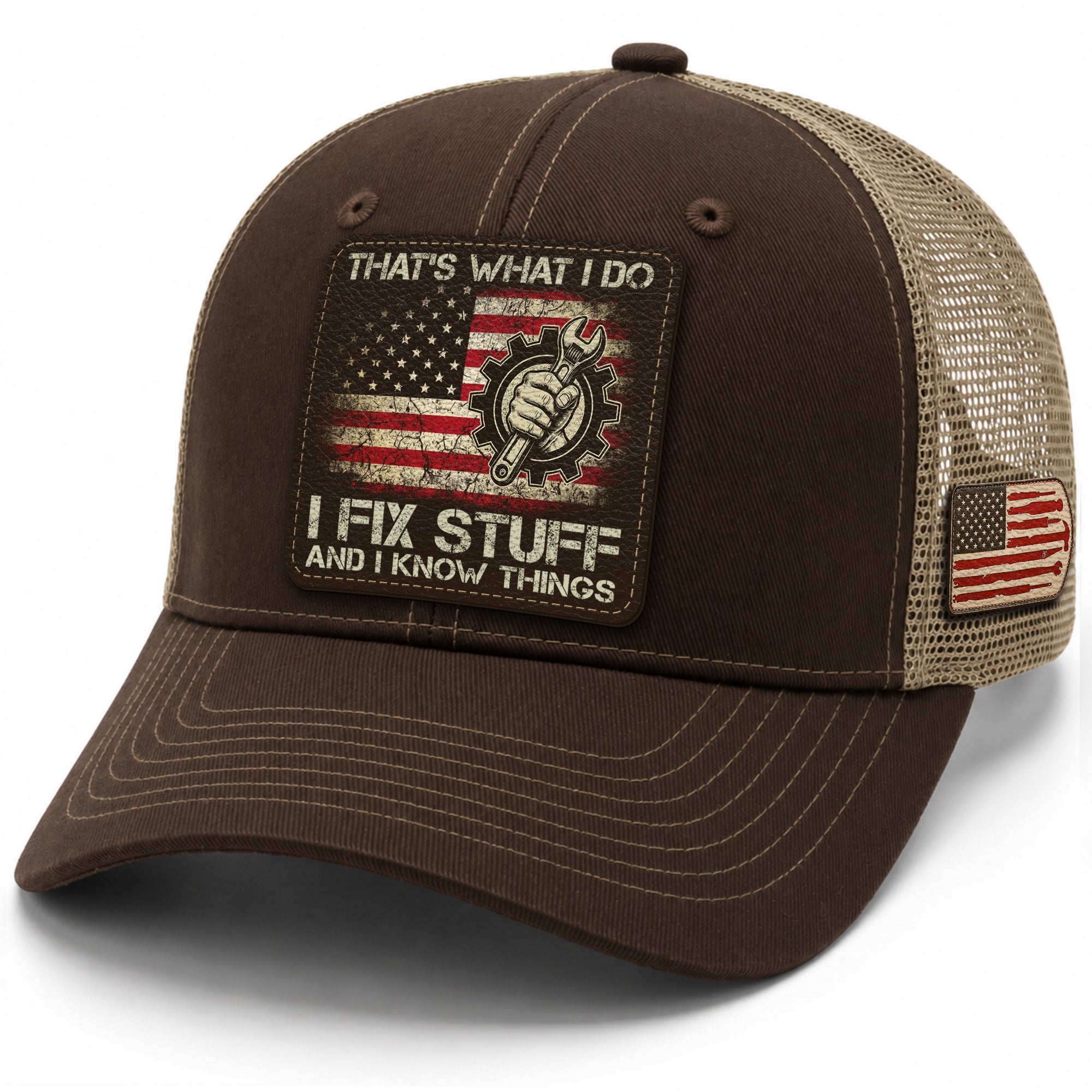 I Fix Stuff And I Know Things Funny Mechanic Quote Men Patch Trucker Hat Casual Novelty