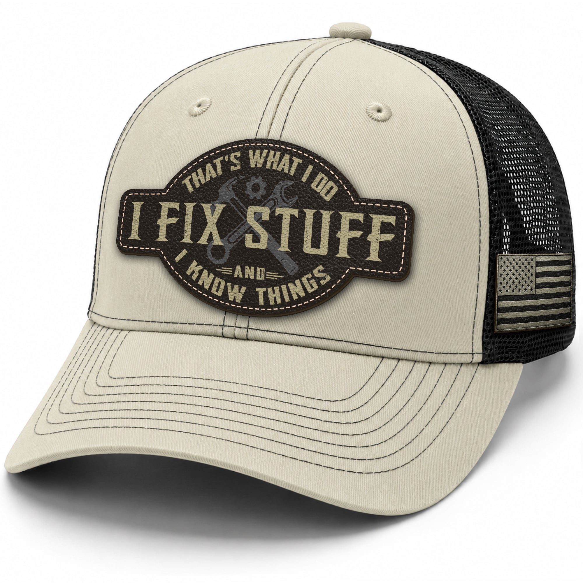 Funny Mechanic Quote I Fix Stuff And I Know Things Men Patch Trucker Hat Casual Novelty