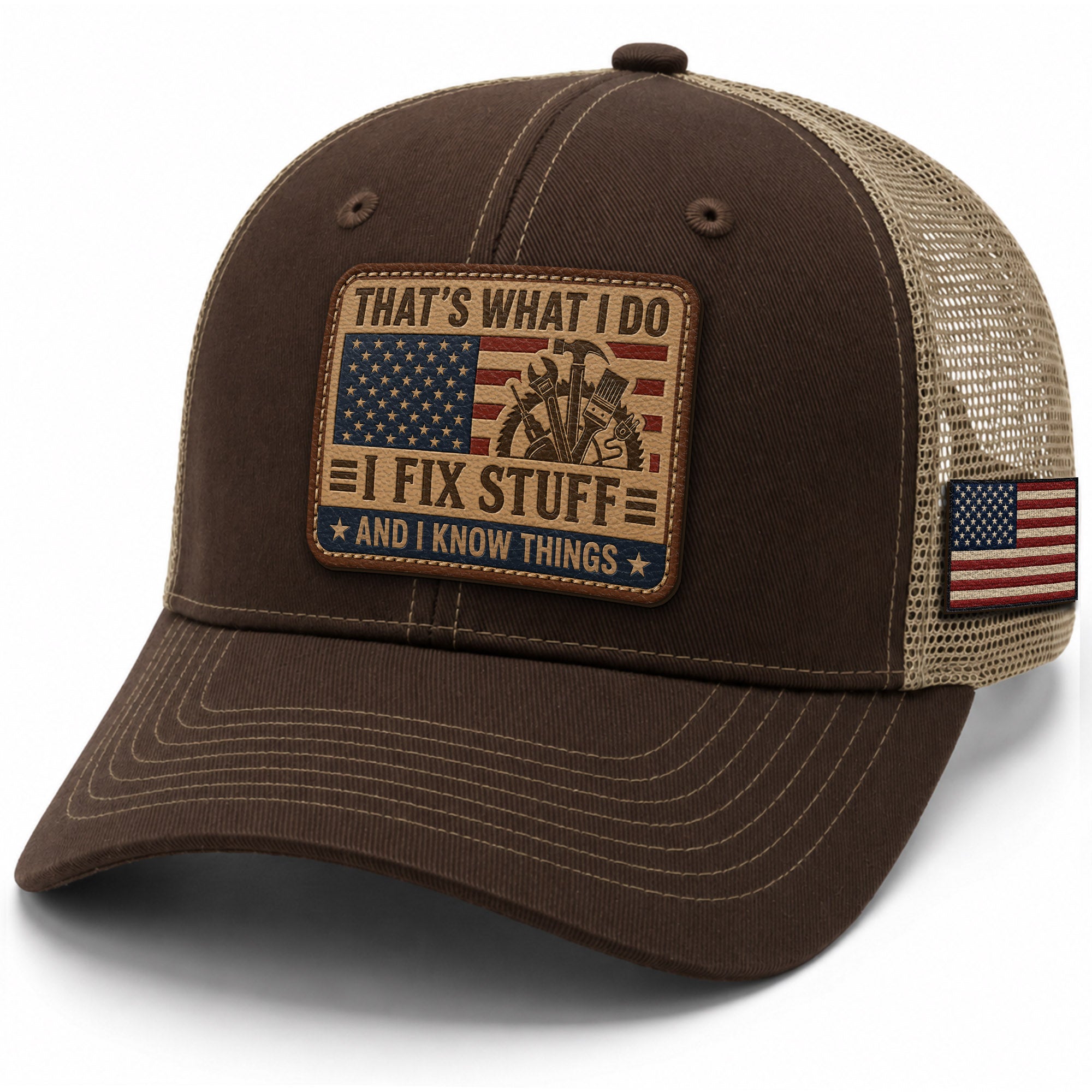 I Fix Stuff And I Know Things Funny Tools Quote Men Patch Trucker Hat Casual Novelty
