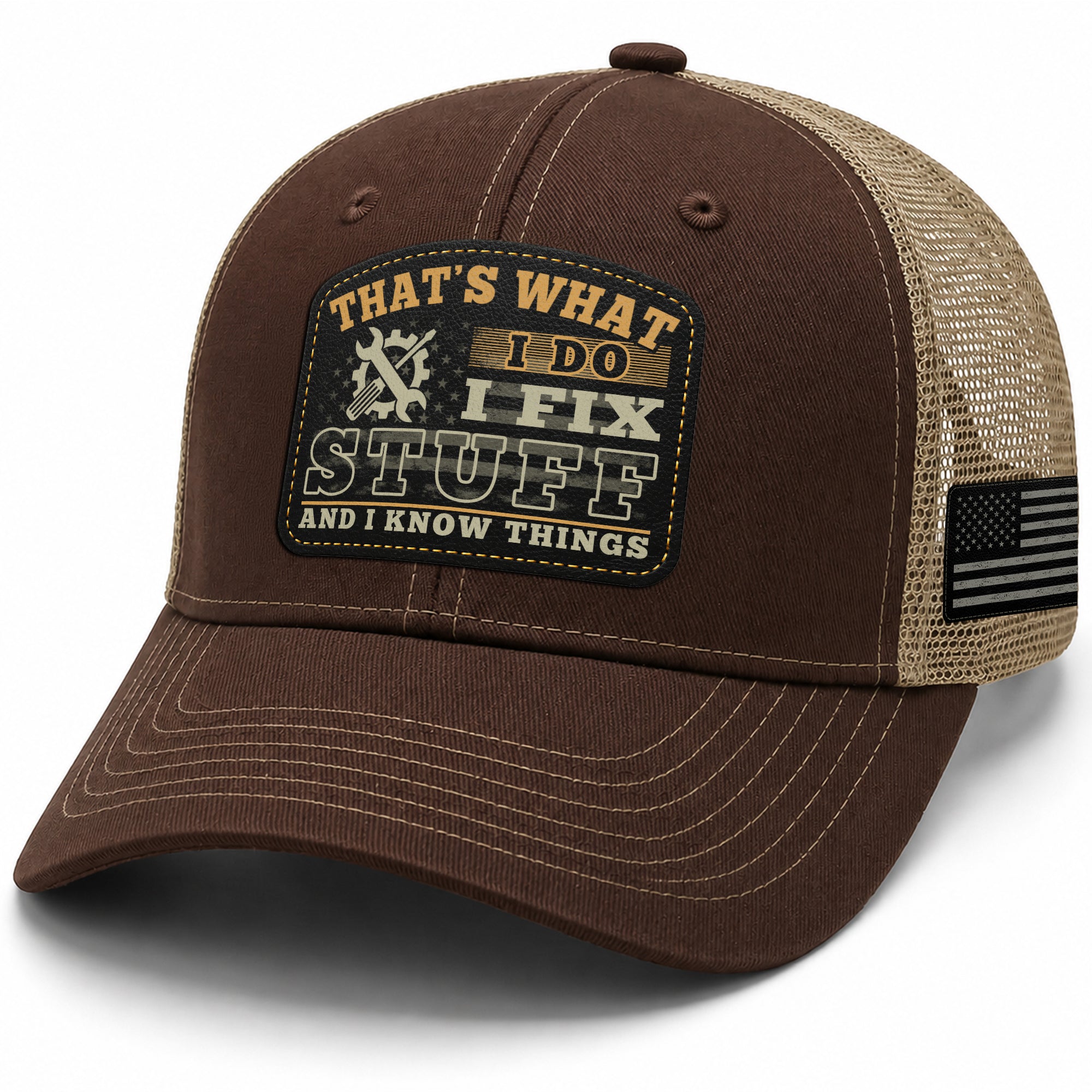 That's What I Do I Fix Stuff Gear Patch Brown Trucker Hat Cool Handyman Gift Idea