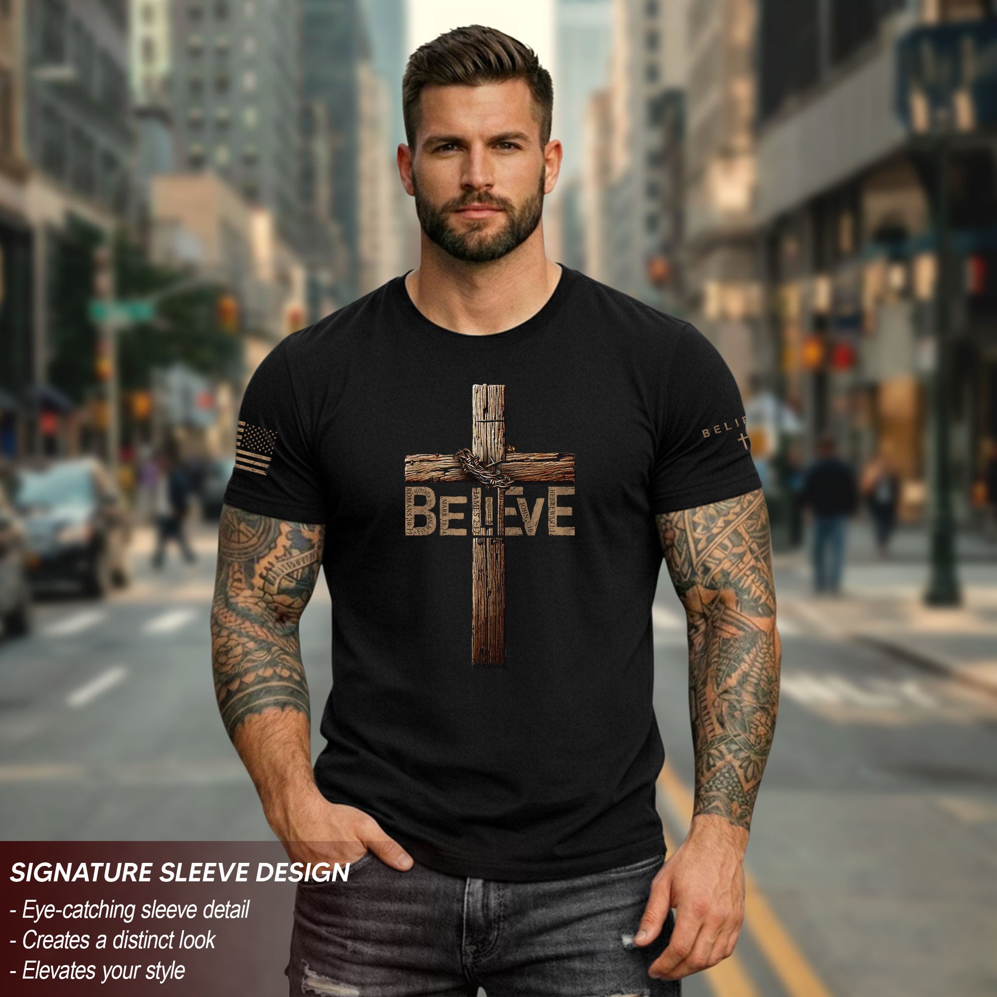 Believe In The Cross – Rustic Wood Christian T-shirt