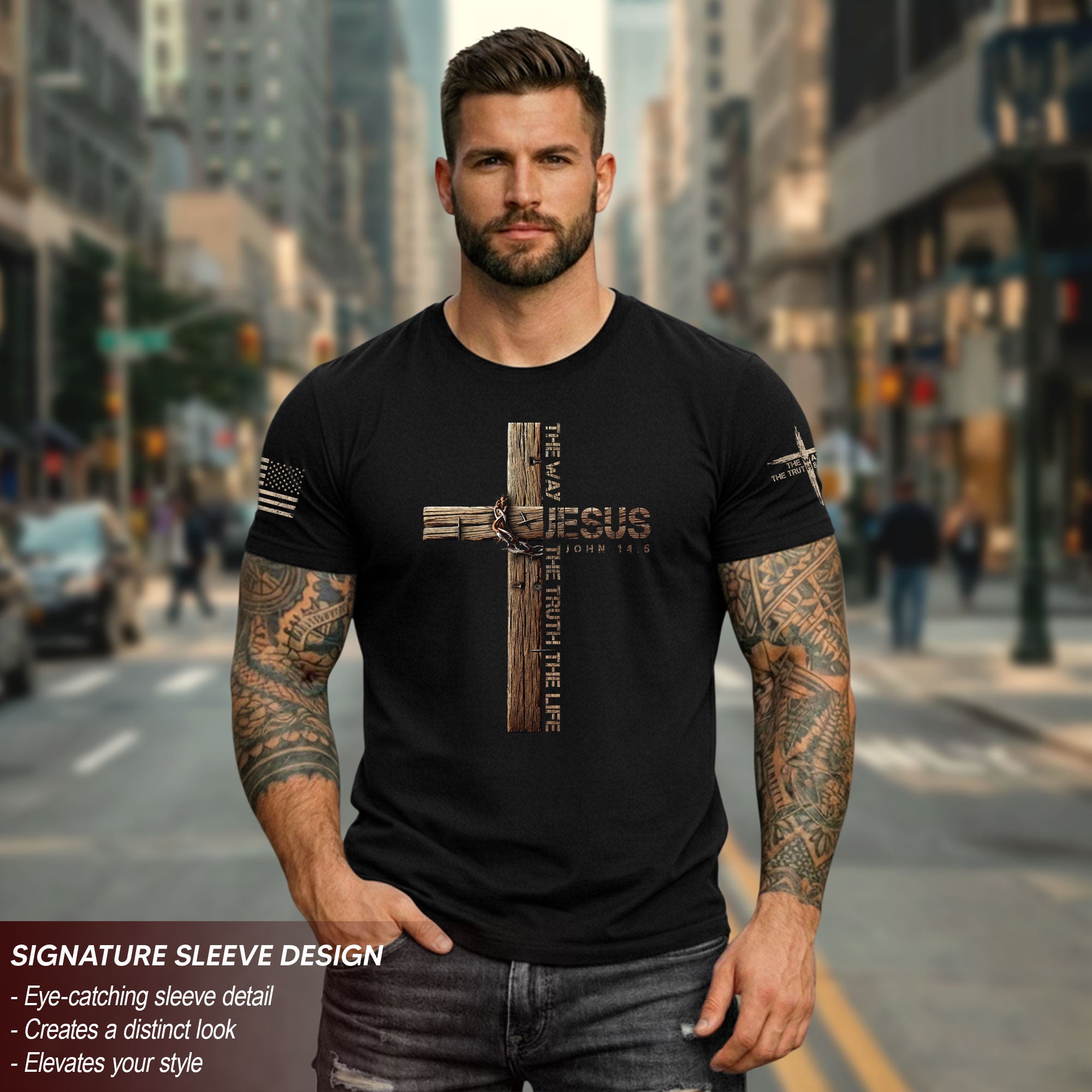 Jesus Is the Way T-Shirt – John 14:6 Cross Design