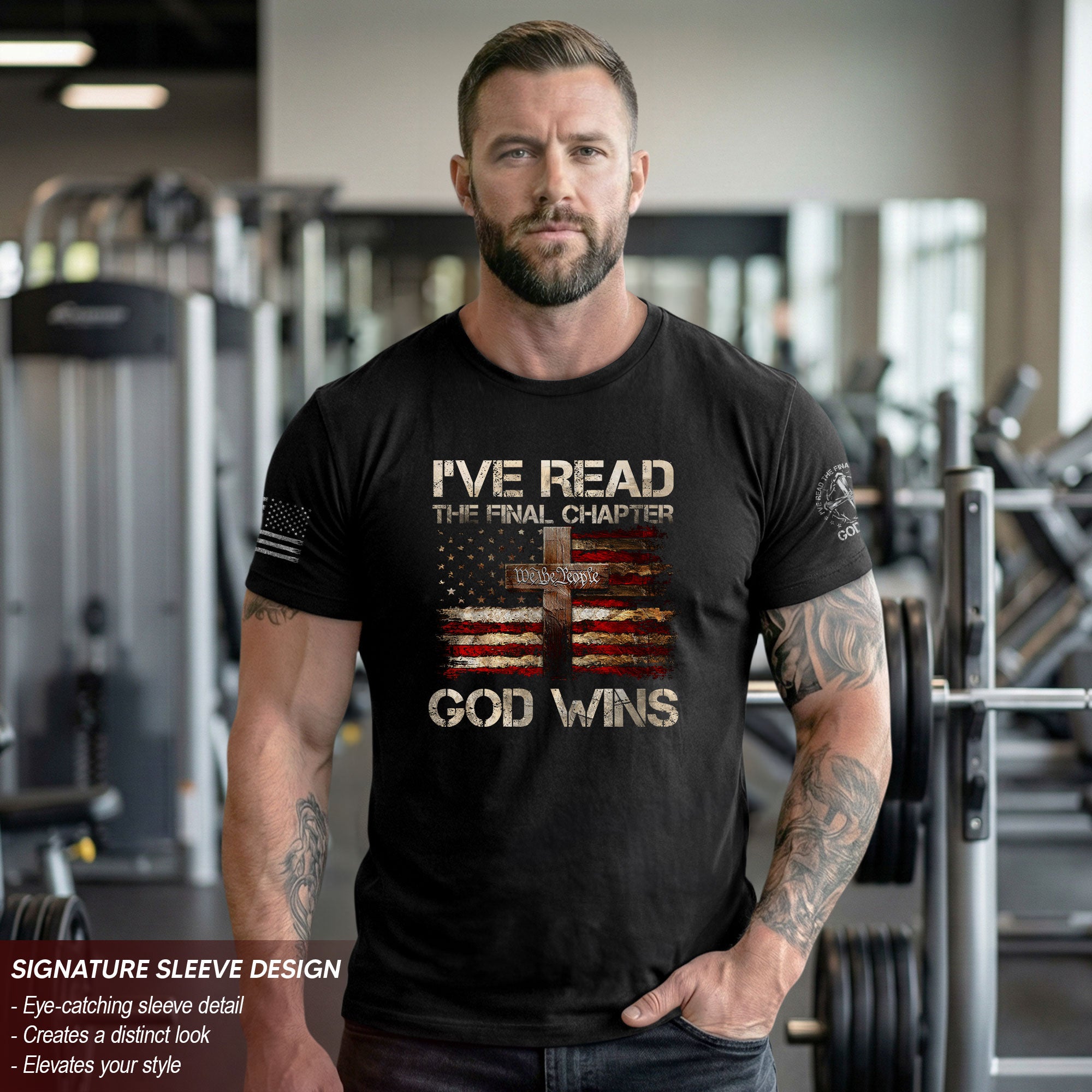 God Wins Christian American Flag Cross T-shirt