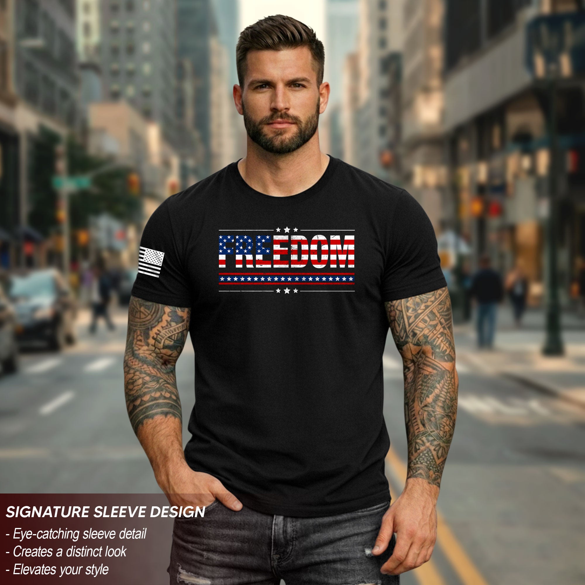 Freedom American Flag Stars & Stripes Patriotic T-Shirt