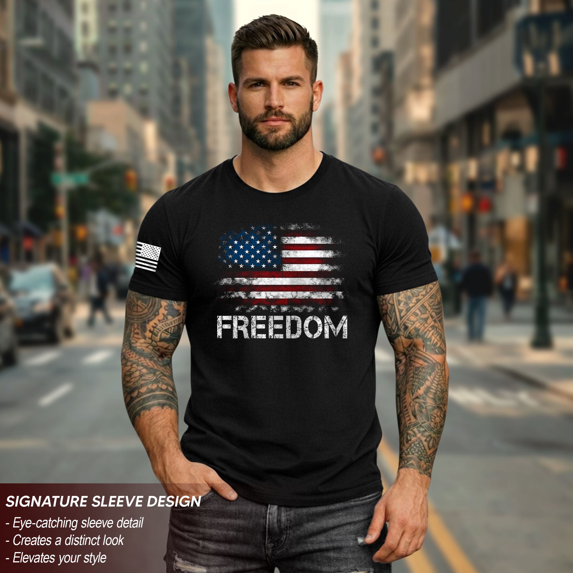 Freedom Distressed American Flag Bold Patriotic T-Shirt