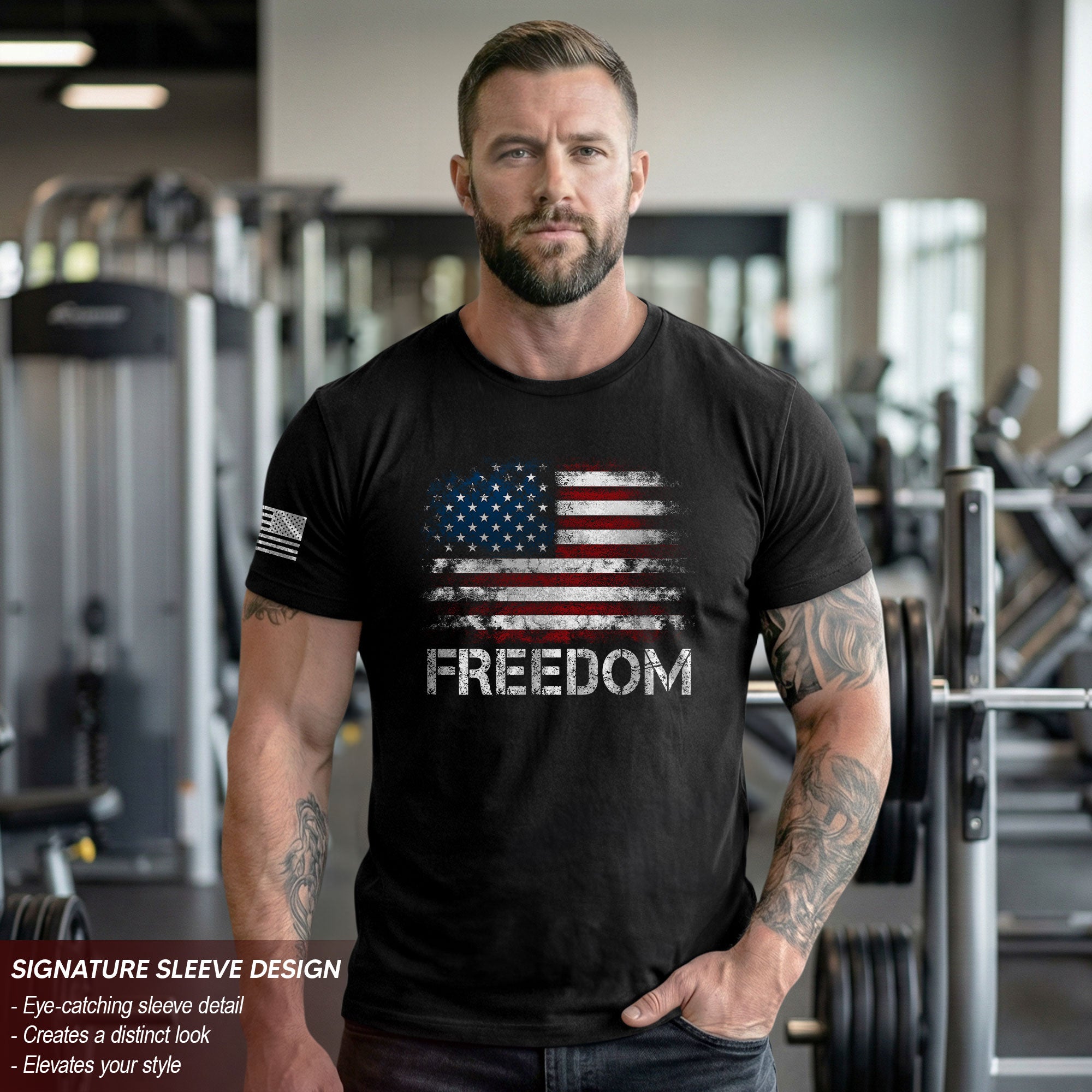Freedom Distressed American Flag Bold Patriotic T-Shirt