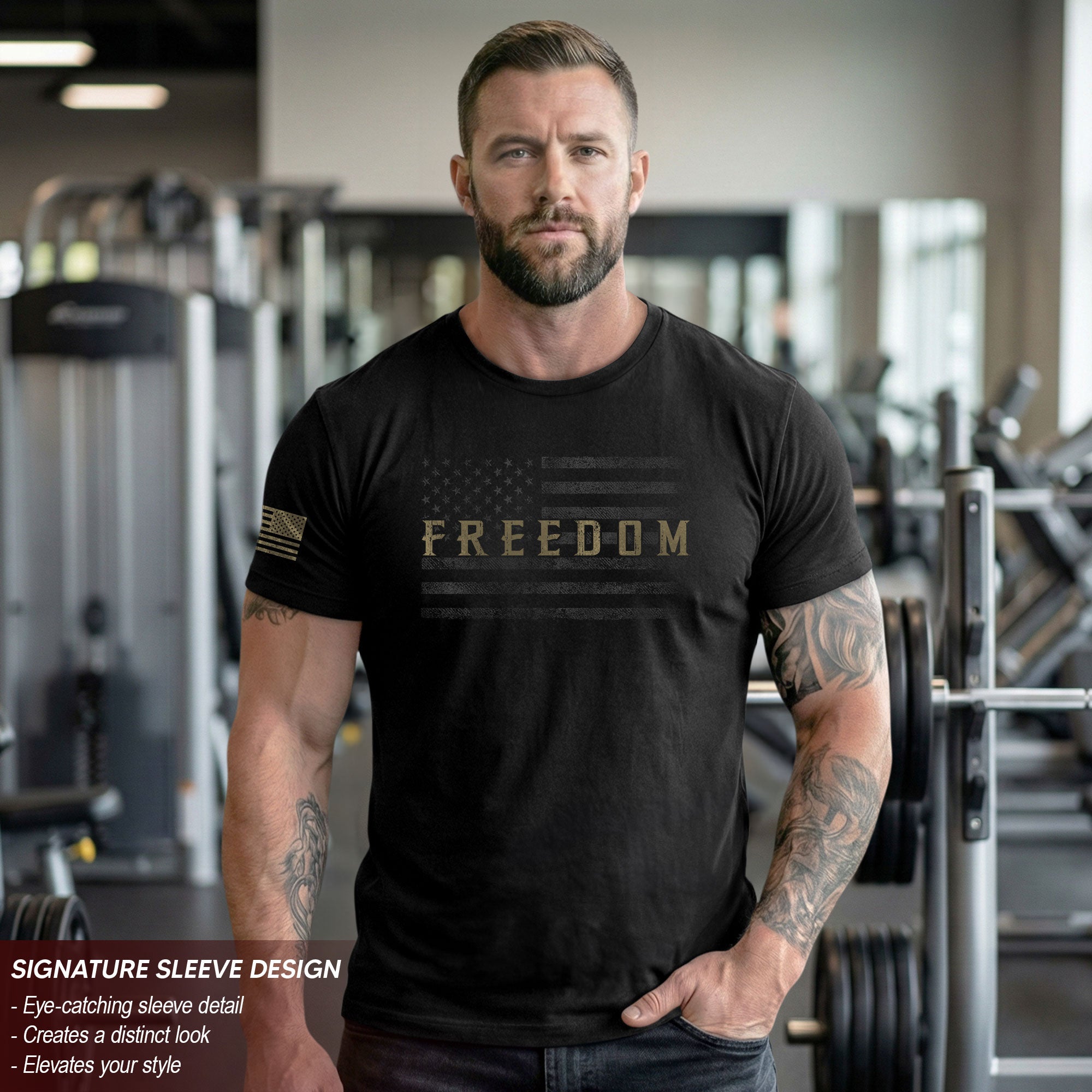 Freedom Distressed American Flag Military Style T-Shirt