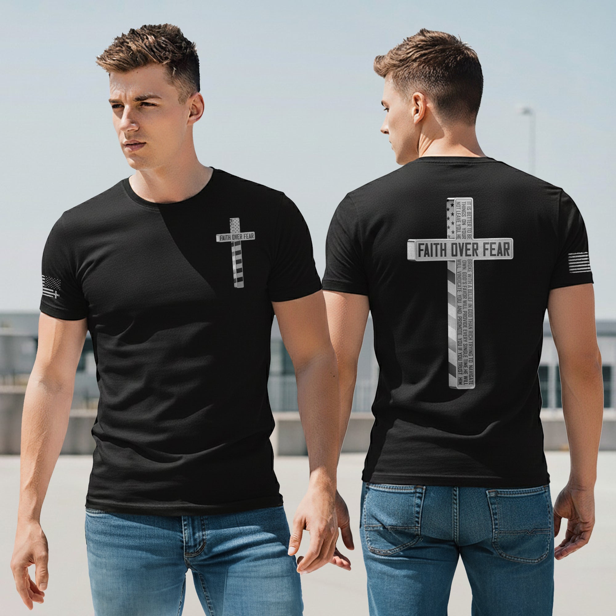 Faith Over Fear American USA Flag Cross Christian T-Shirt