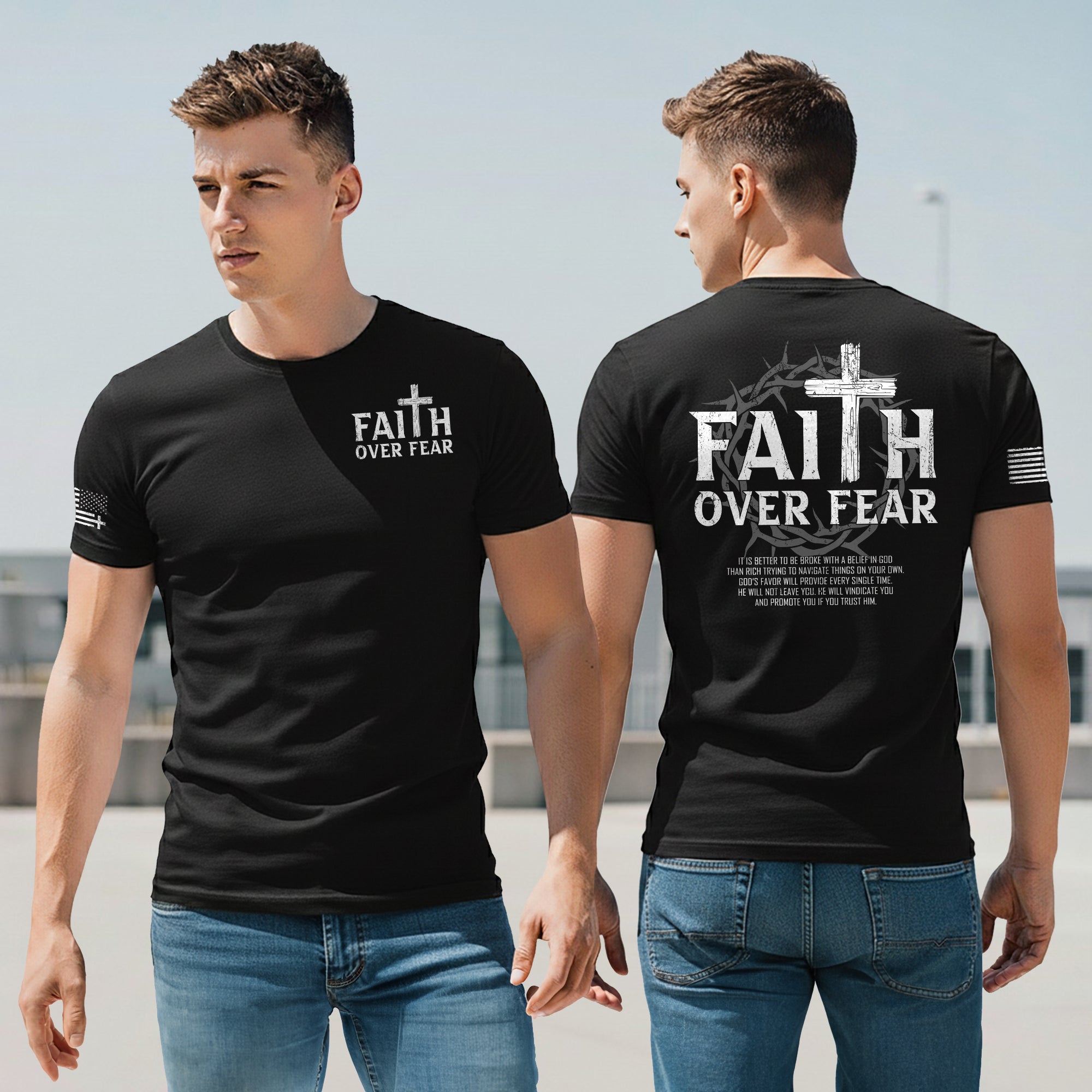 Faith Over Fear Wooden Cross Crown Christian T-Shirt