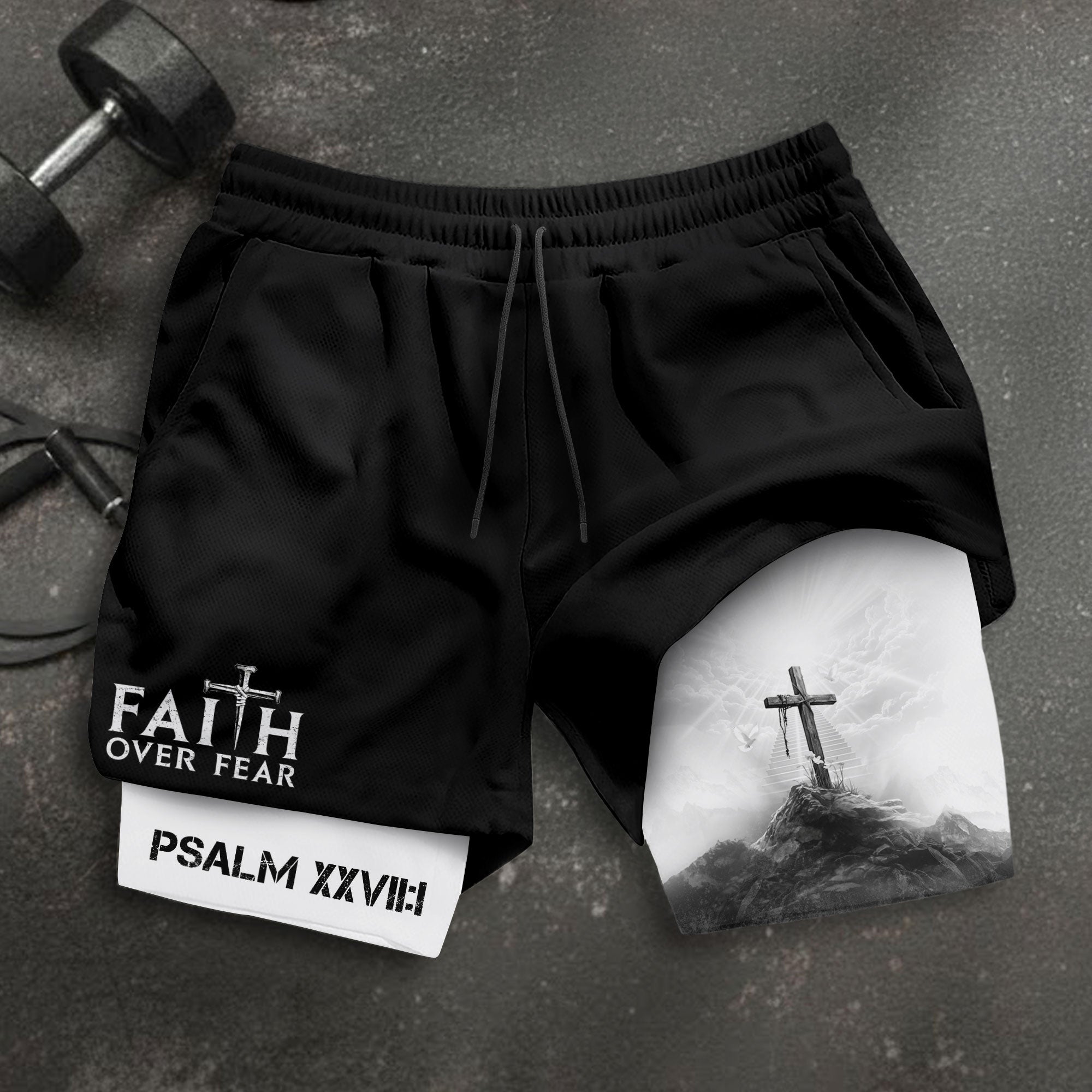 Faith Over Fear Christian Gym Shorts for Men Psalms 27:1